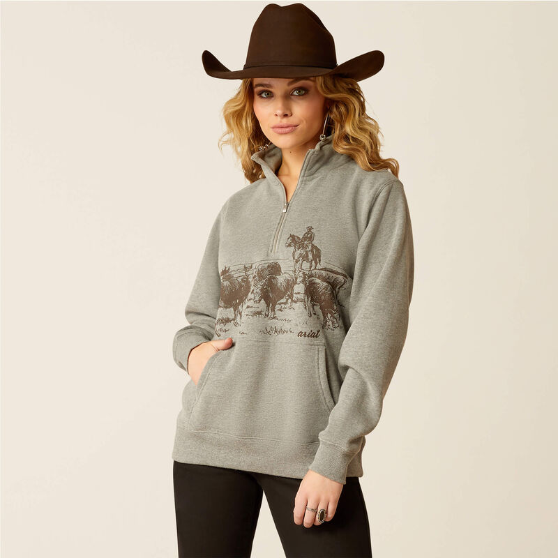 Suéter Ariat 1/2 Zip Heather Grey Dama