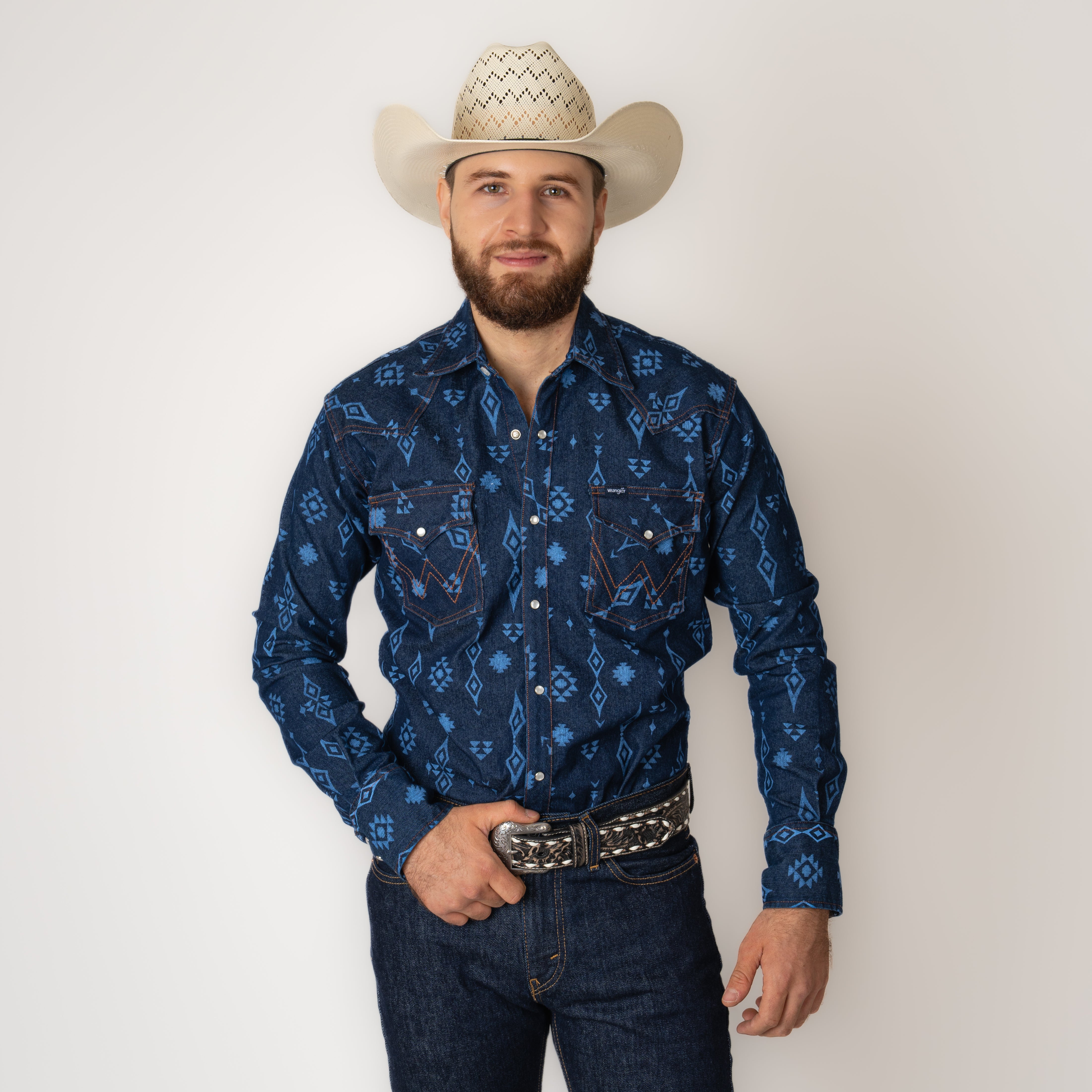 Camisa Wrangler Mezclilla Estampado Caballero