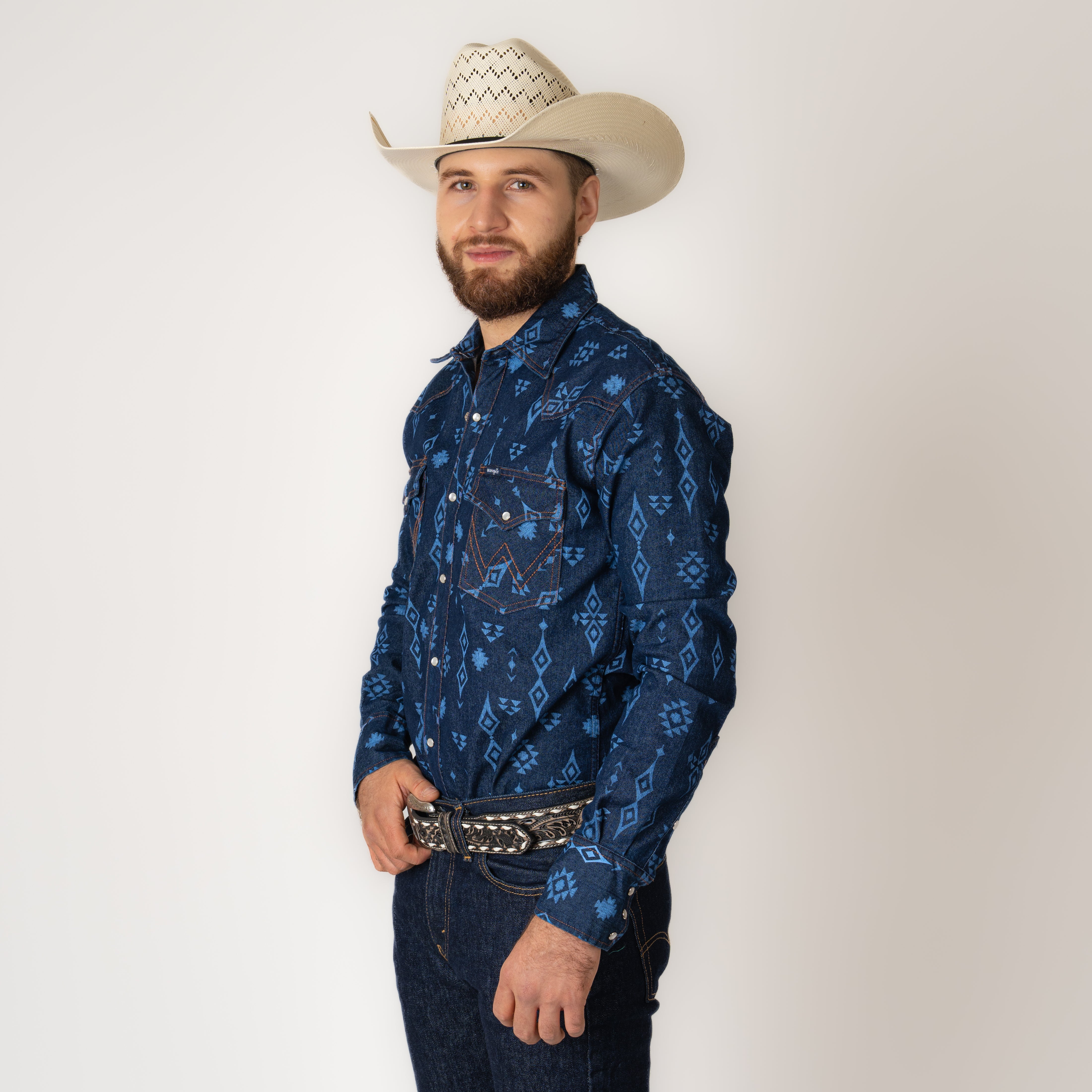 Camisa Wrangler Mezclilla Estampado Caballero