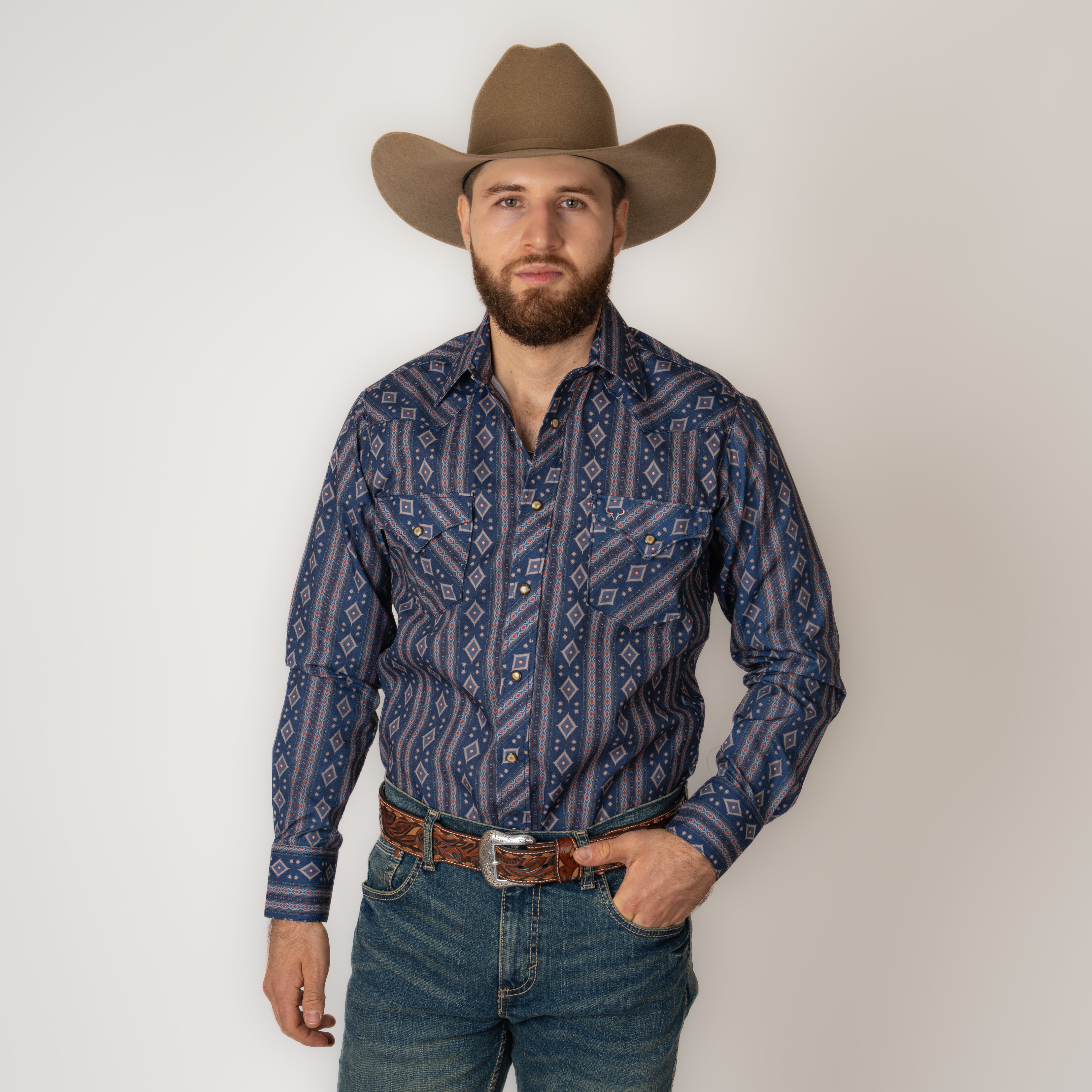 Camisa Rodeo Estampado Azul Caballero