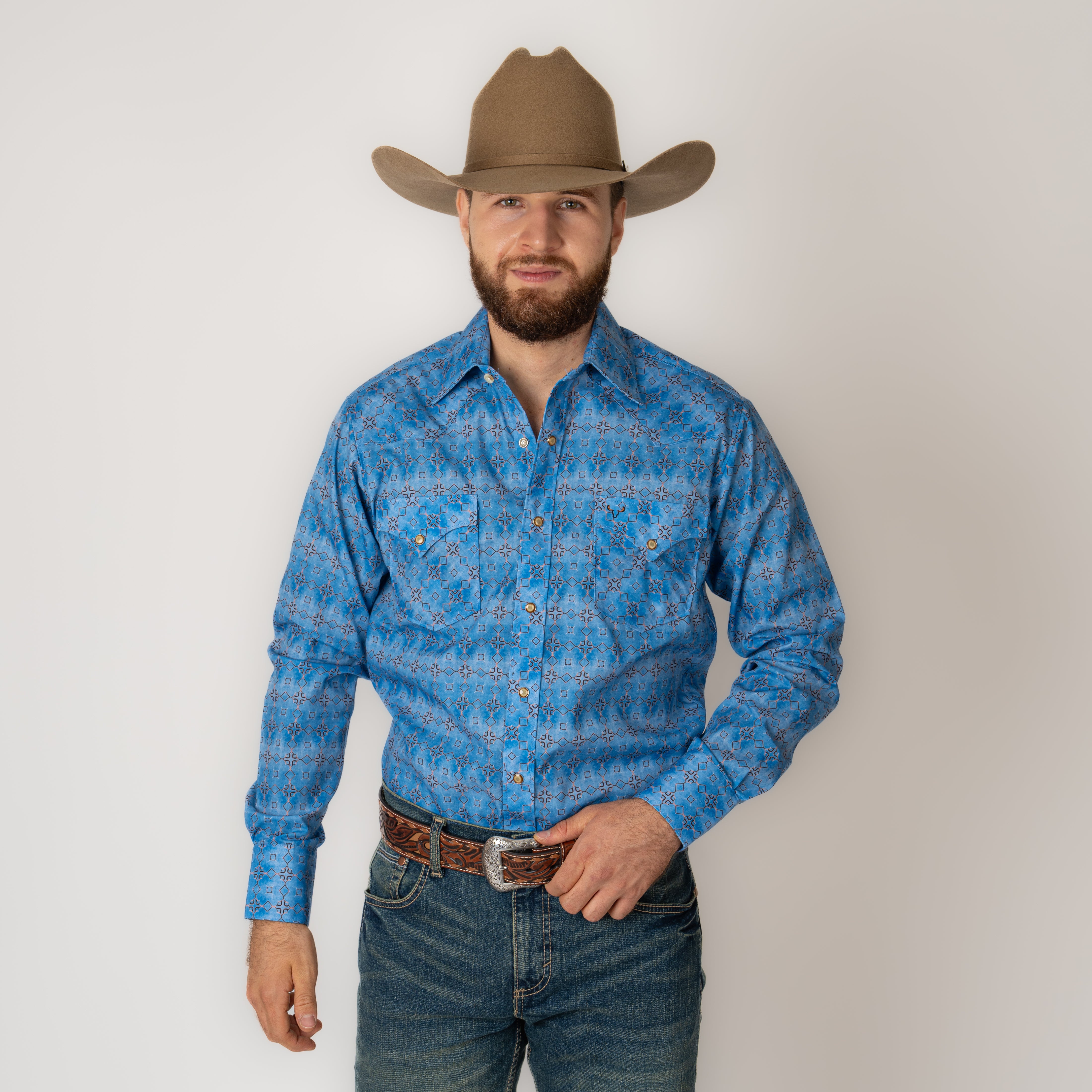 Camisa Rodeo Estampado Azul Caballero