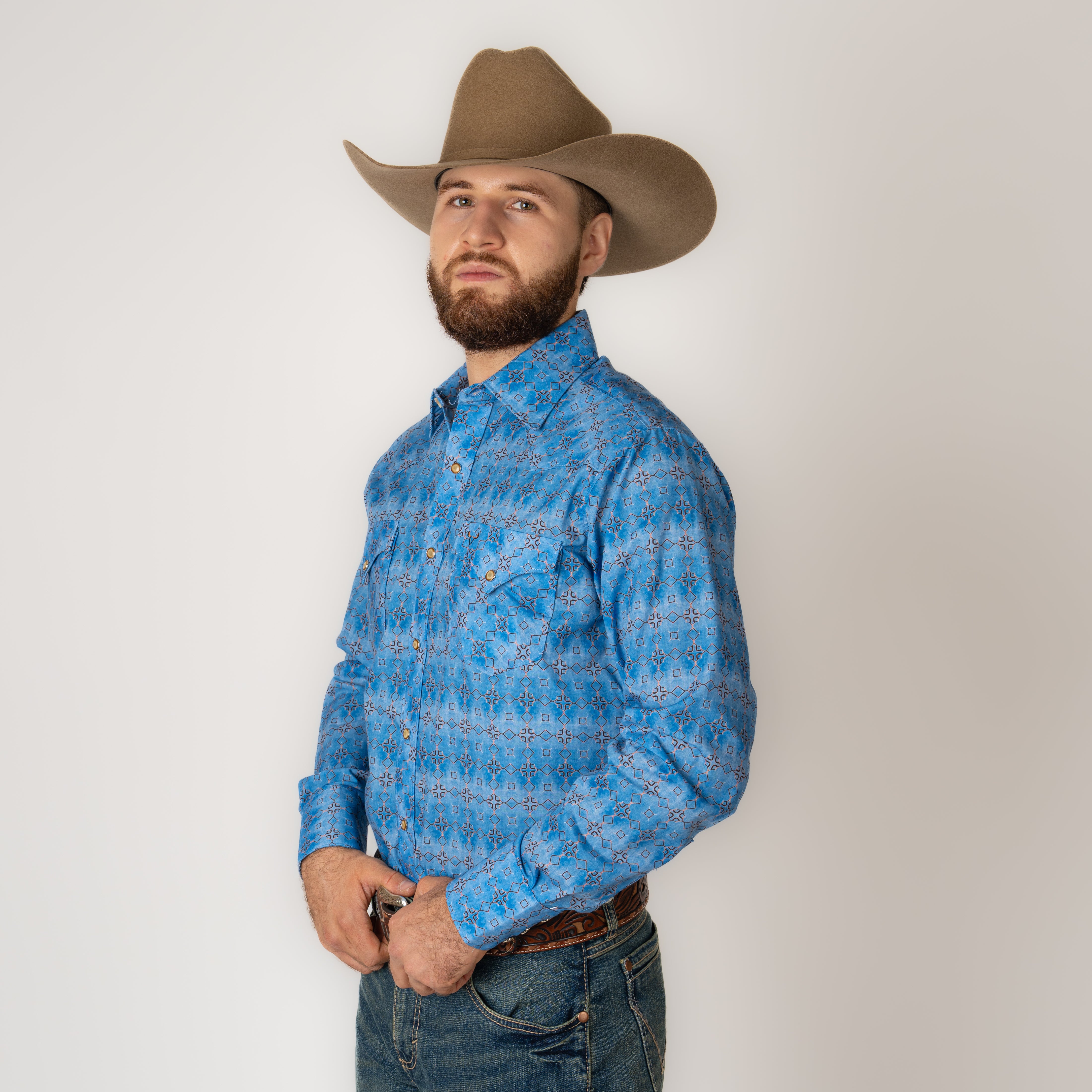 Camisa Rodeo Estampado Azul Caballero