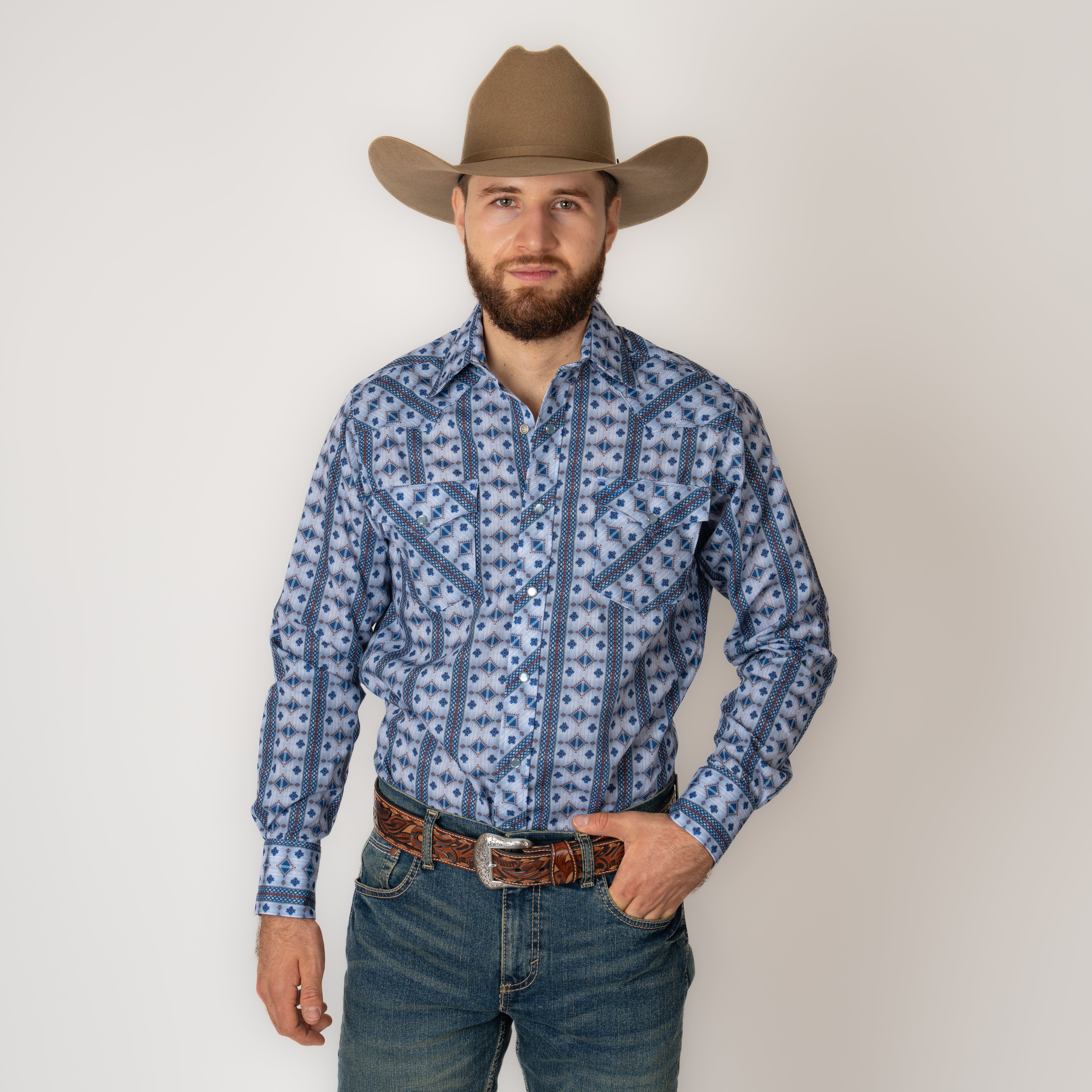 Camisa Rodeo Estampado Azul Caballero