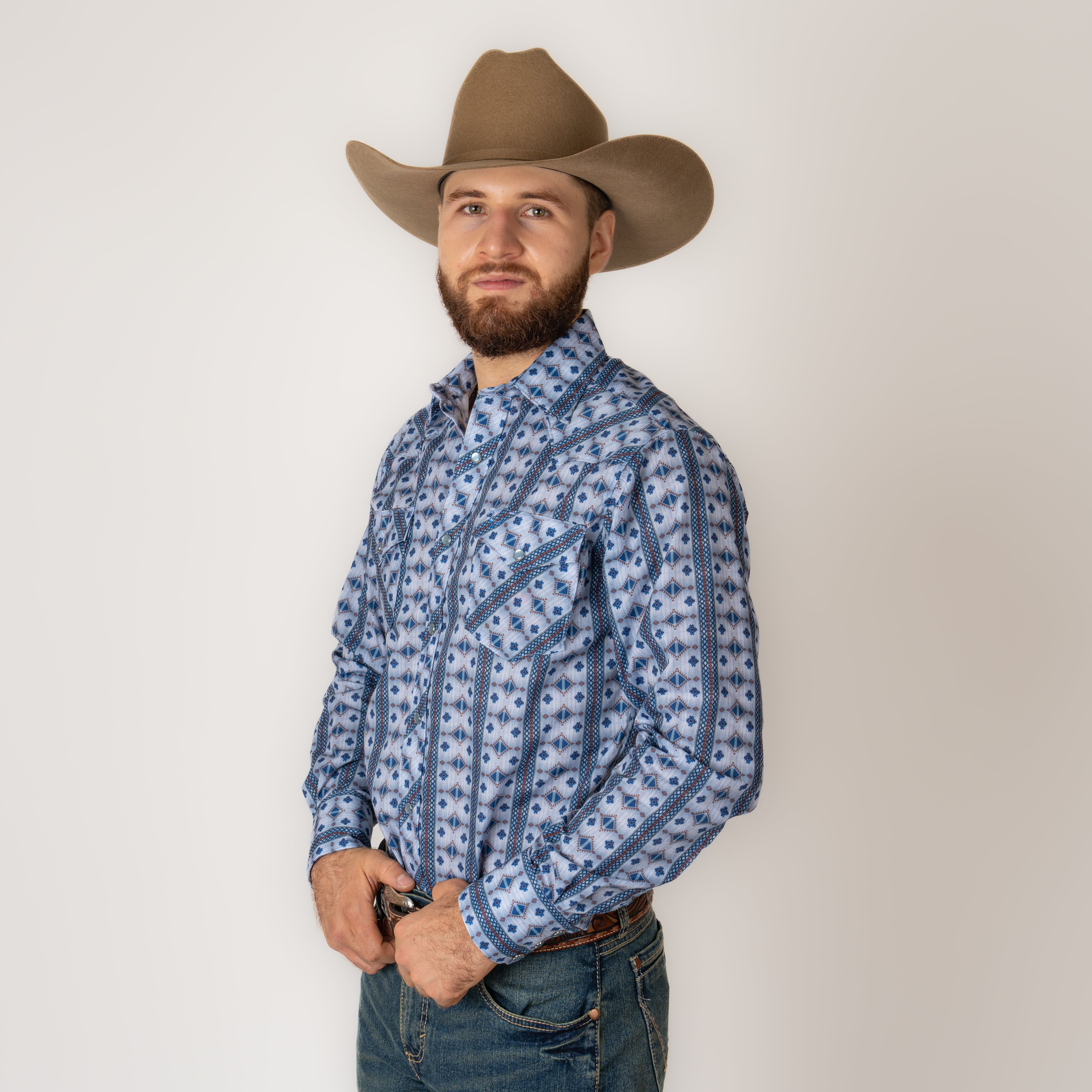 Camisa Rodeo Estampado Azul Caballero