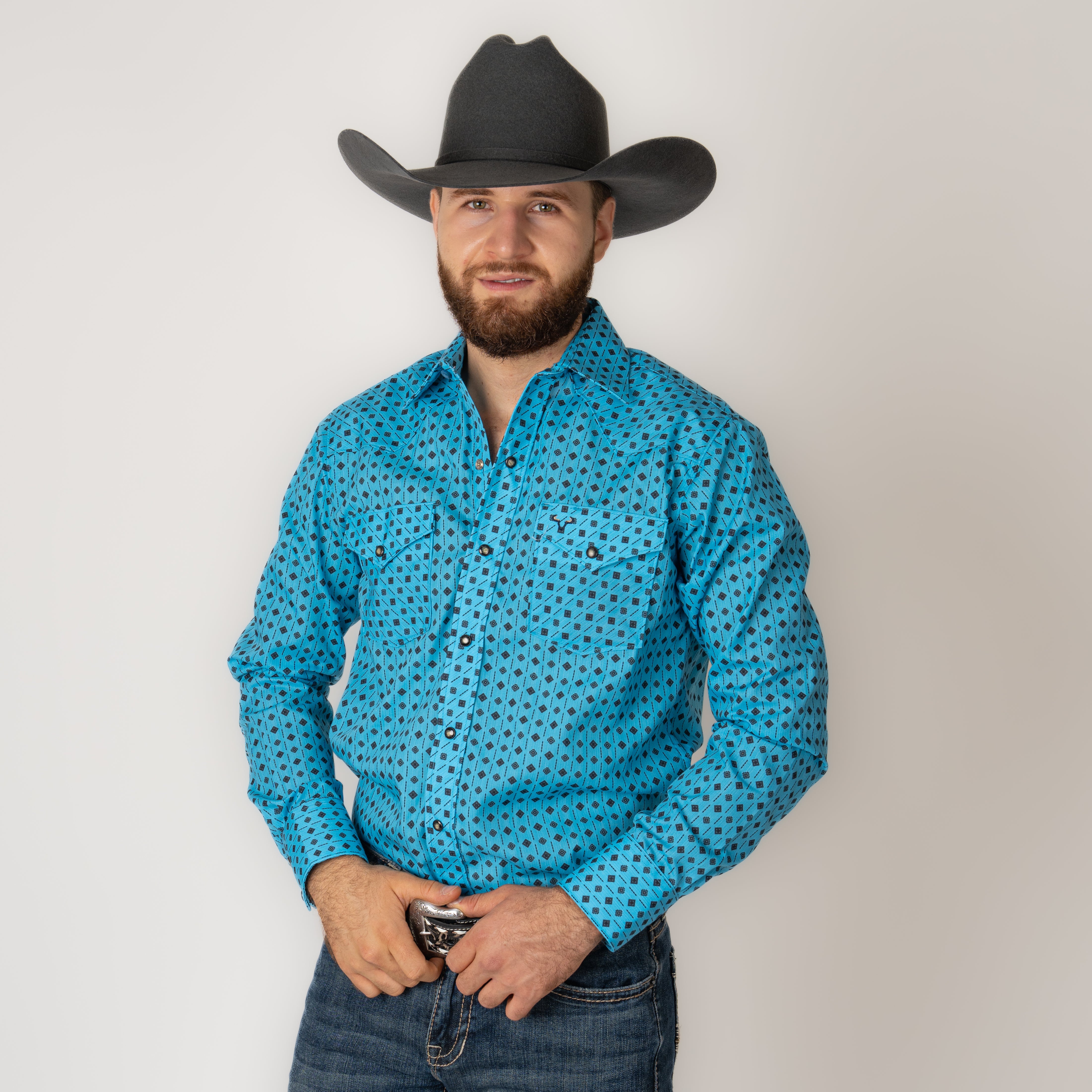 Camisa Rodeo Estampado Azul Caballero