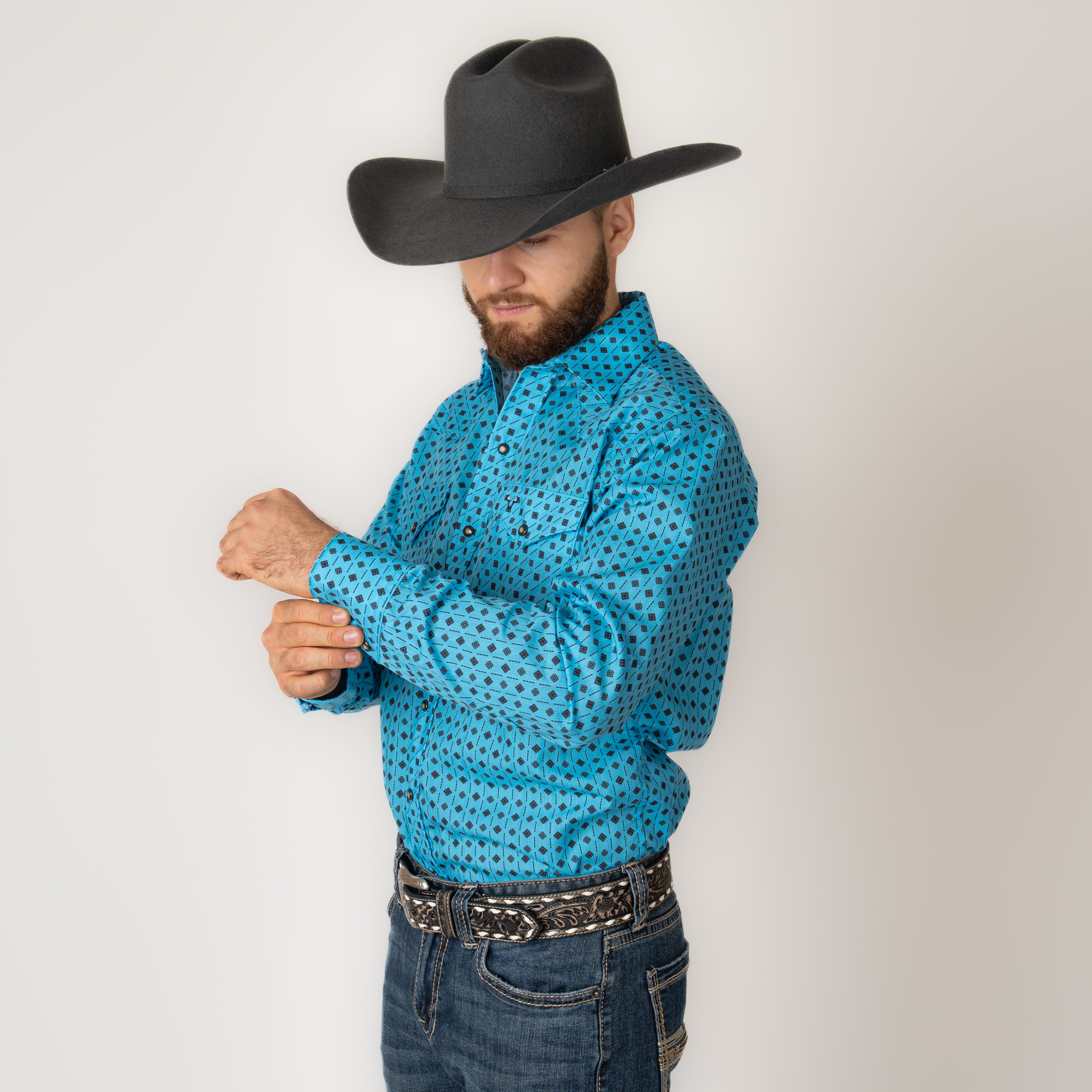 Camisa Rodeo Estampado Azul Caballero