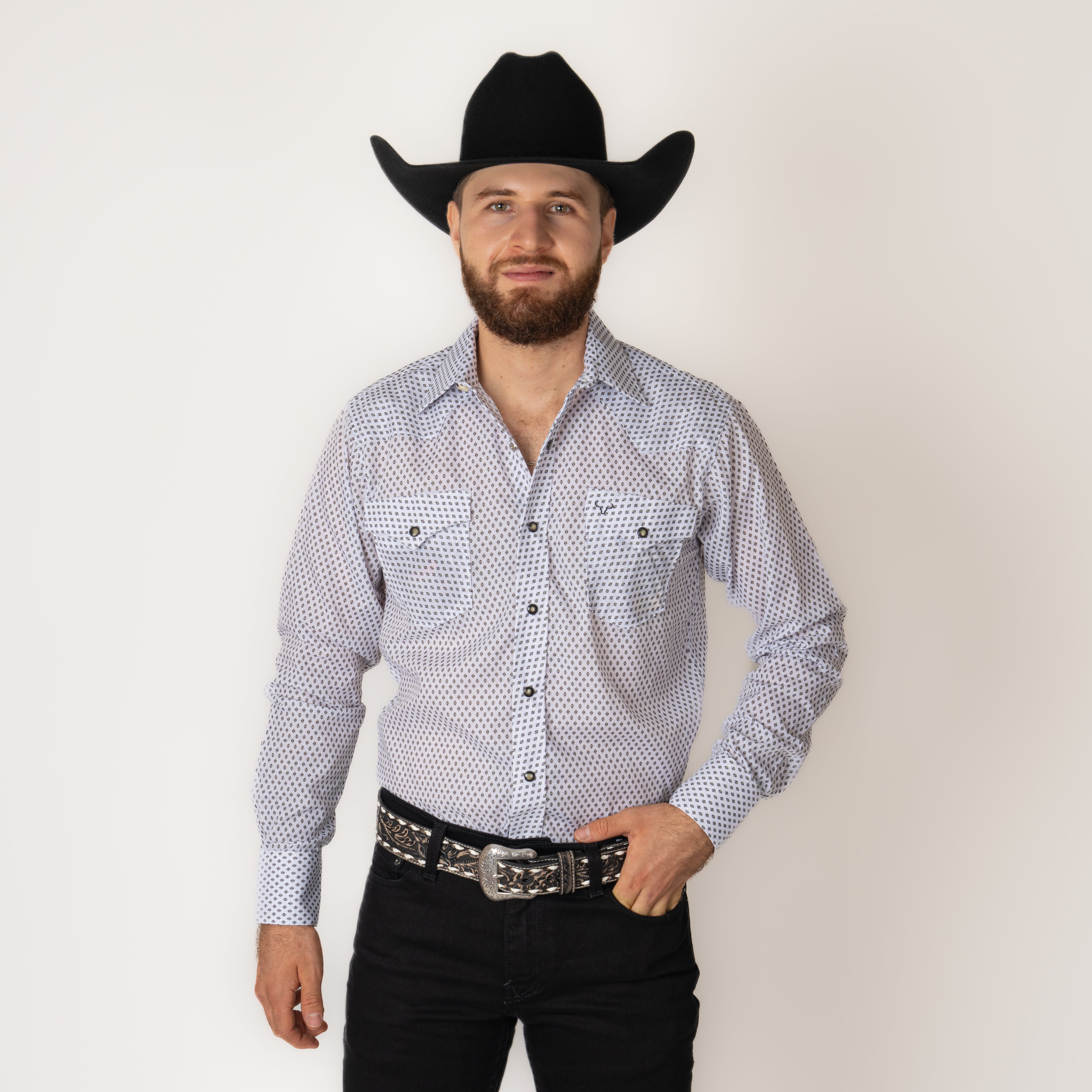 Camisa Rodeo Estampado Blanco Caballero