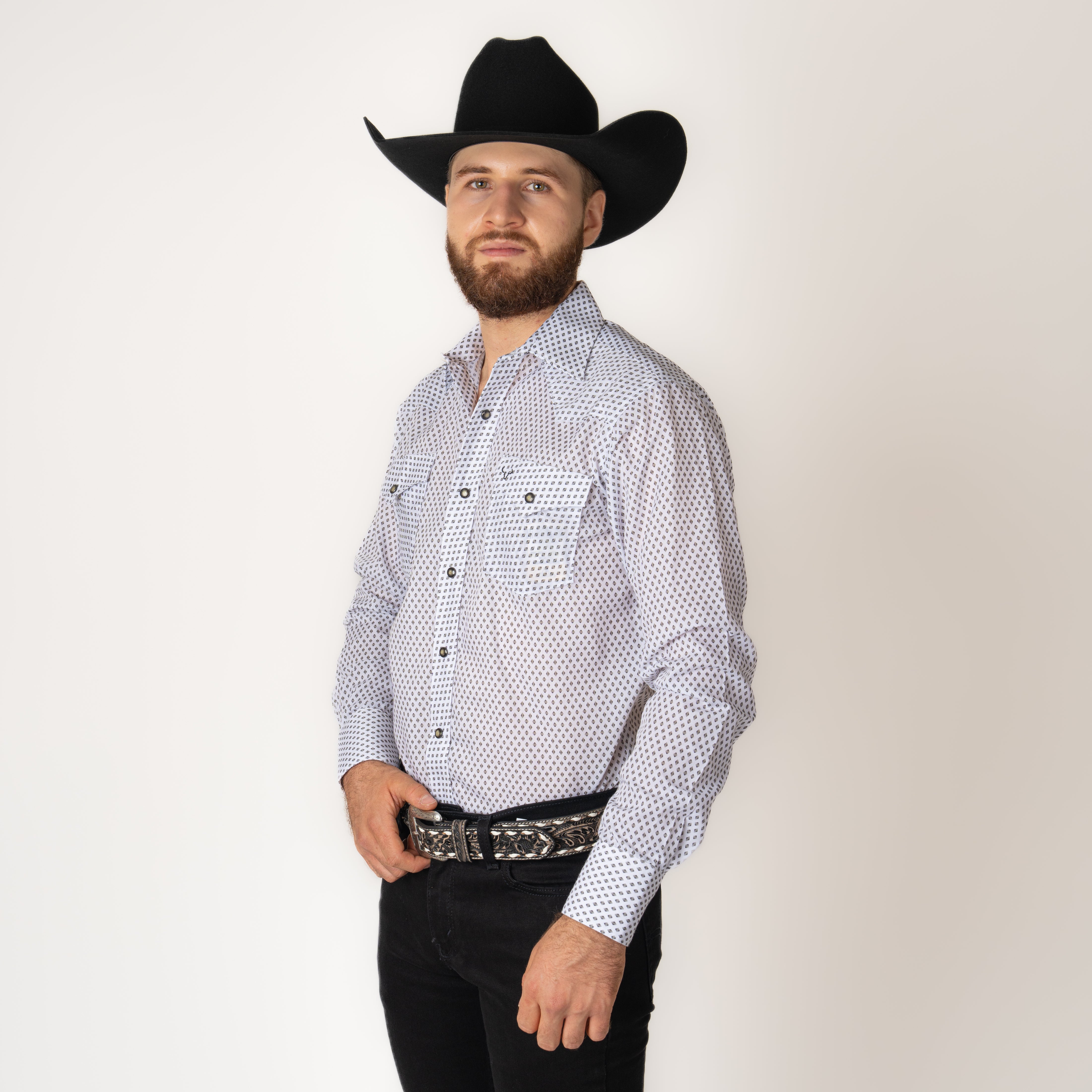 Camisa Rodeo Estampado Blanco Caballero