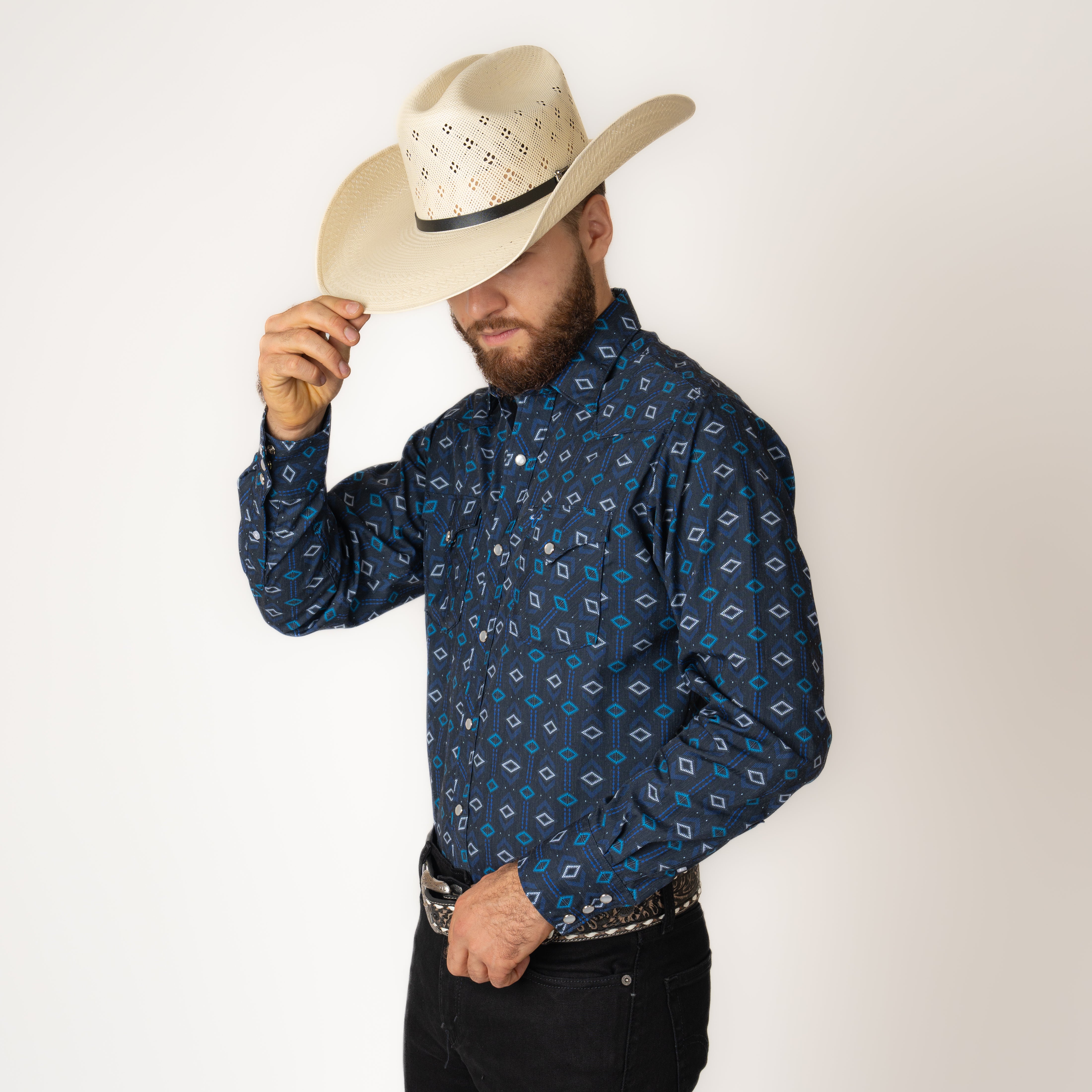 Camisa Rodeo Estampado Azul Marino Caballero