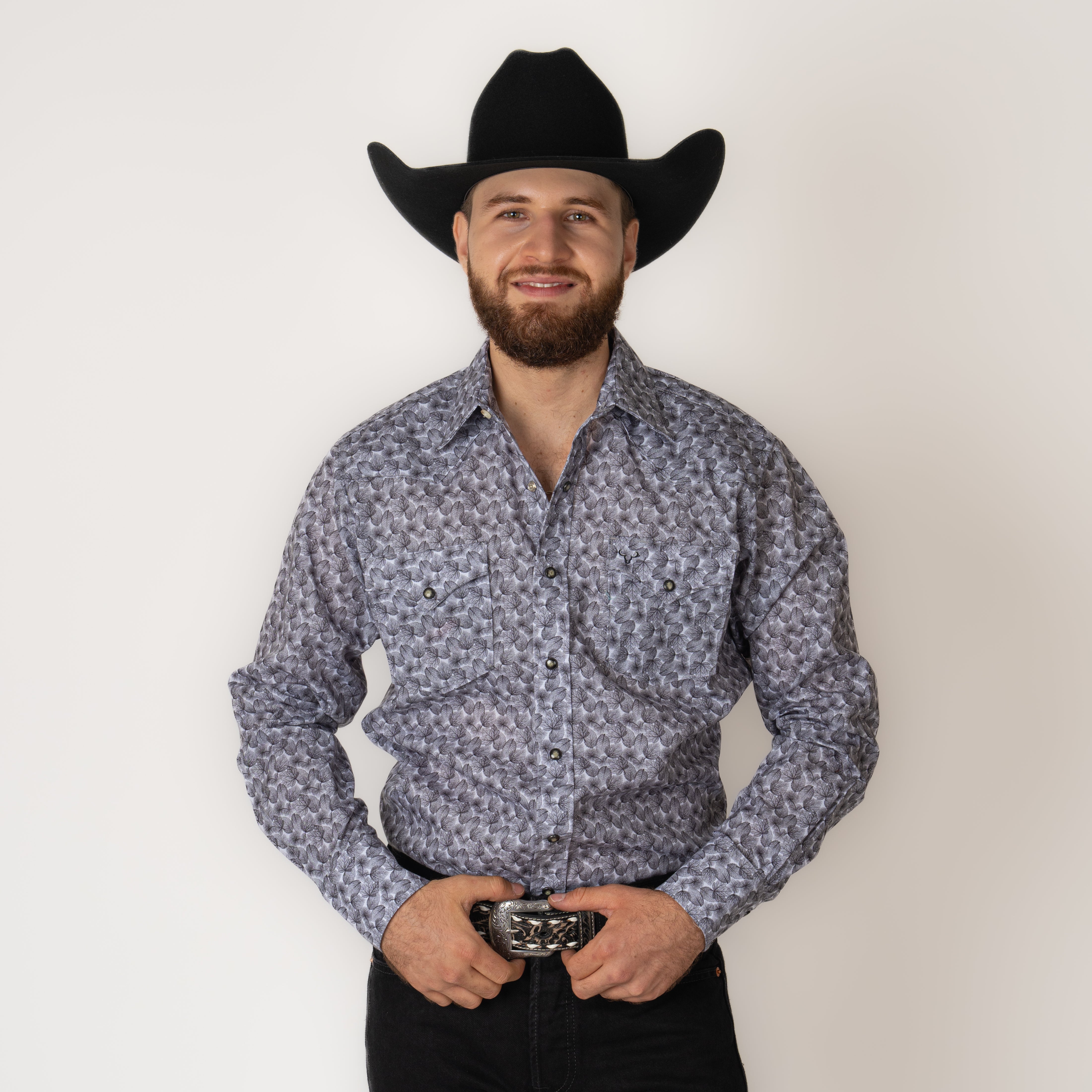 Camisa Rodeo Estampado Gris Caballero