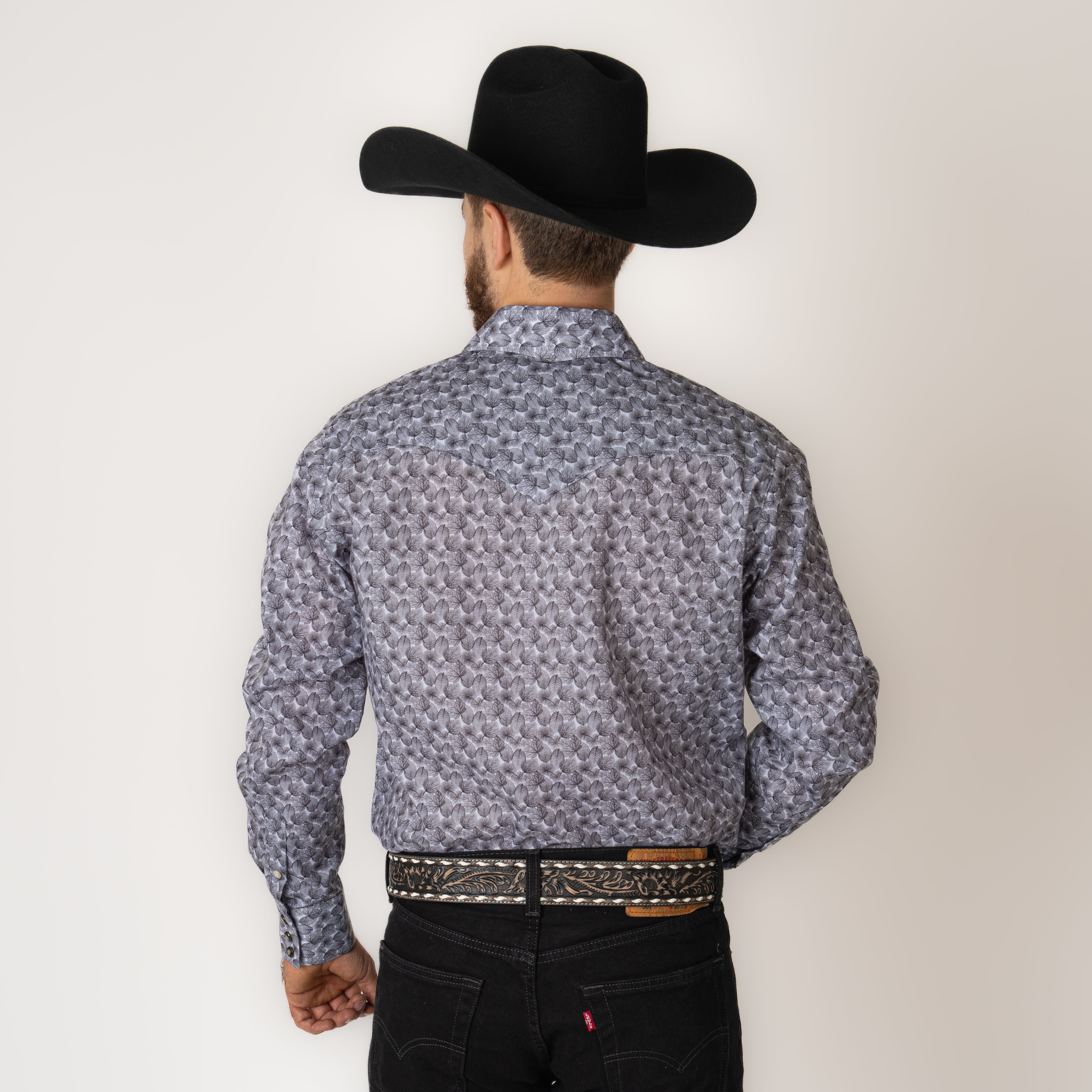 Camisa Rodeo Estampado Gris Caballero