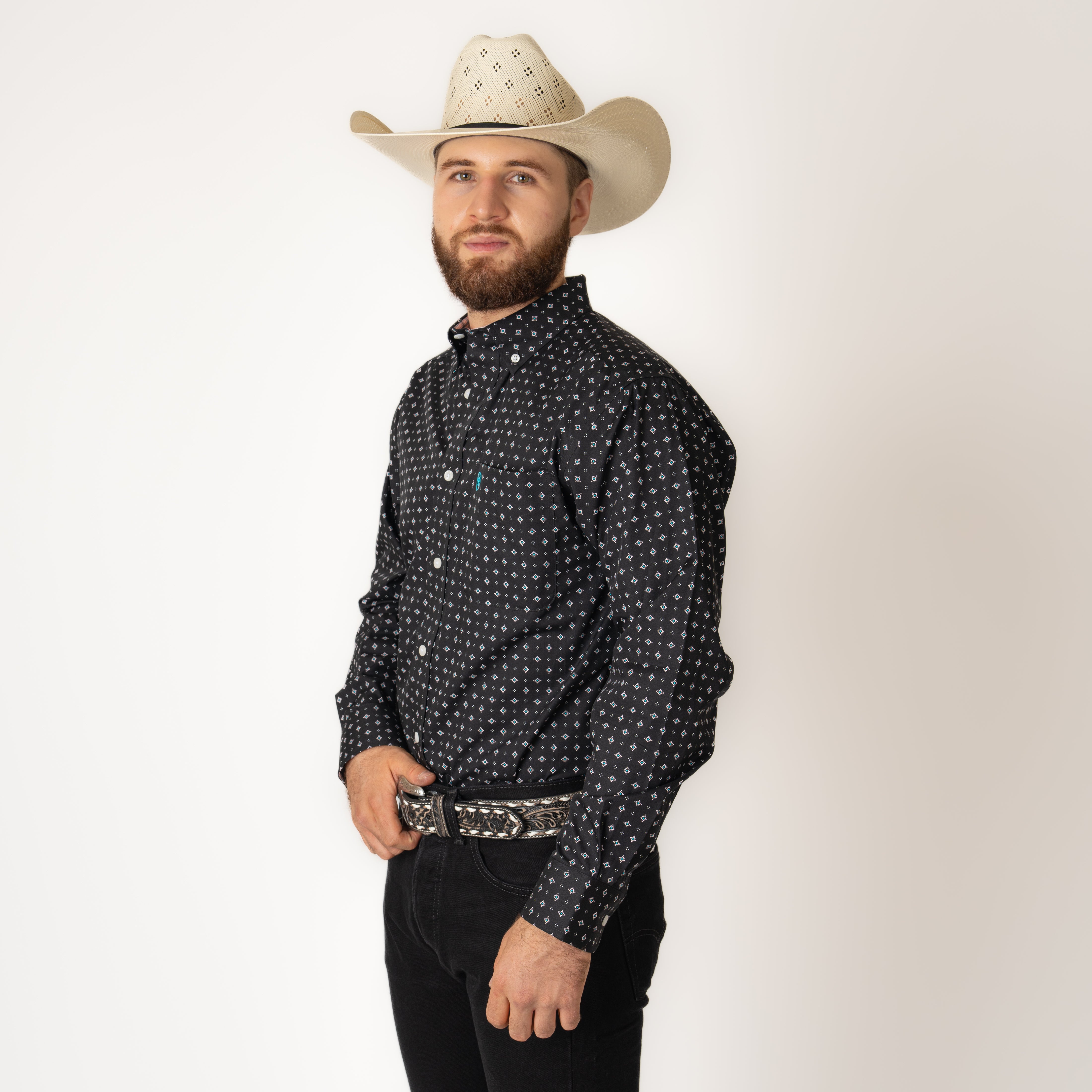 Camisa Ariat WF Seth LS Shrt Black Caballero