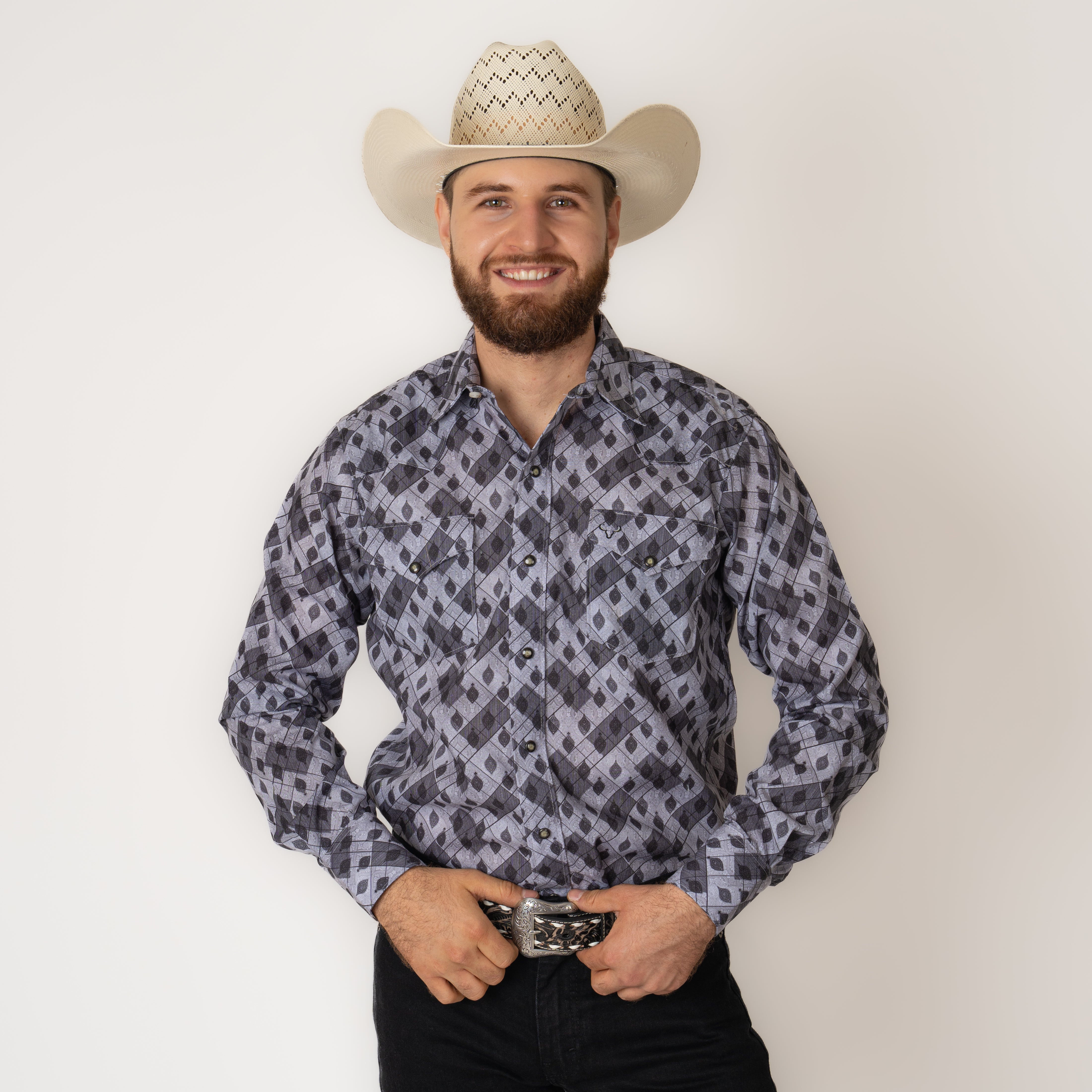 Camisa Rodeo Estampado Gris Caballero