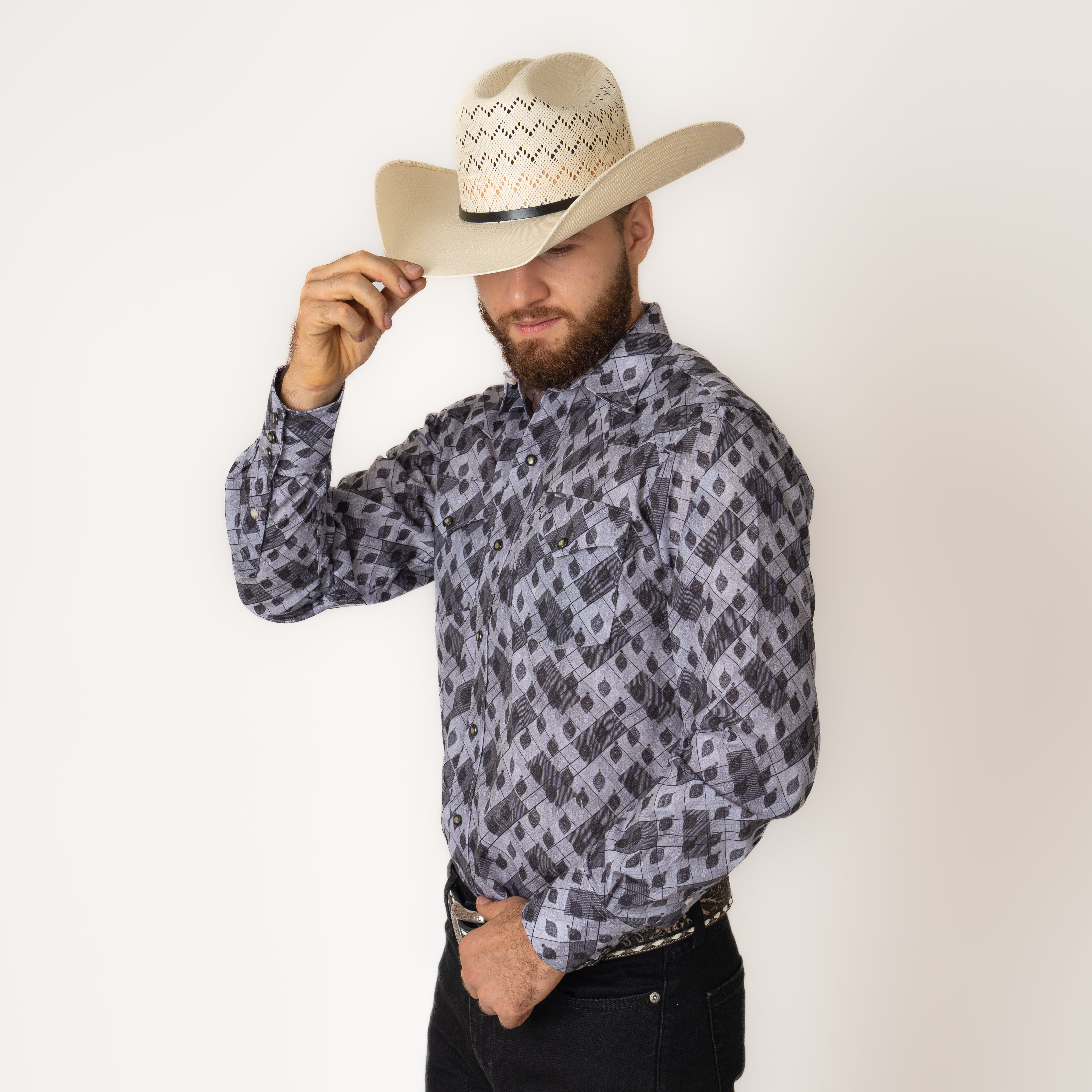 Camisa Rodeo Estampado Gris Caballero