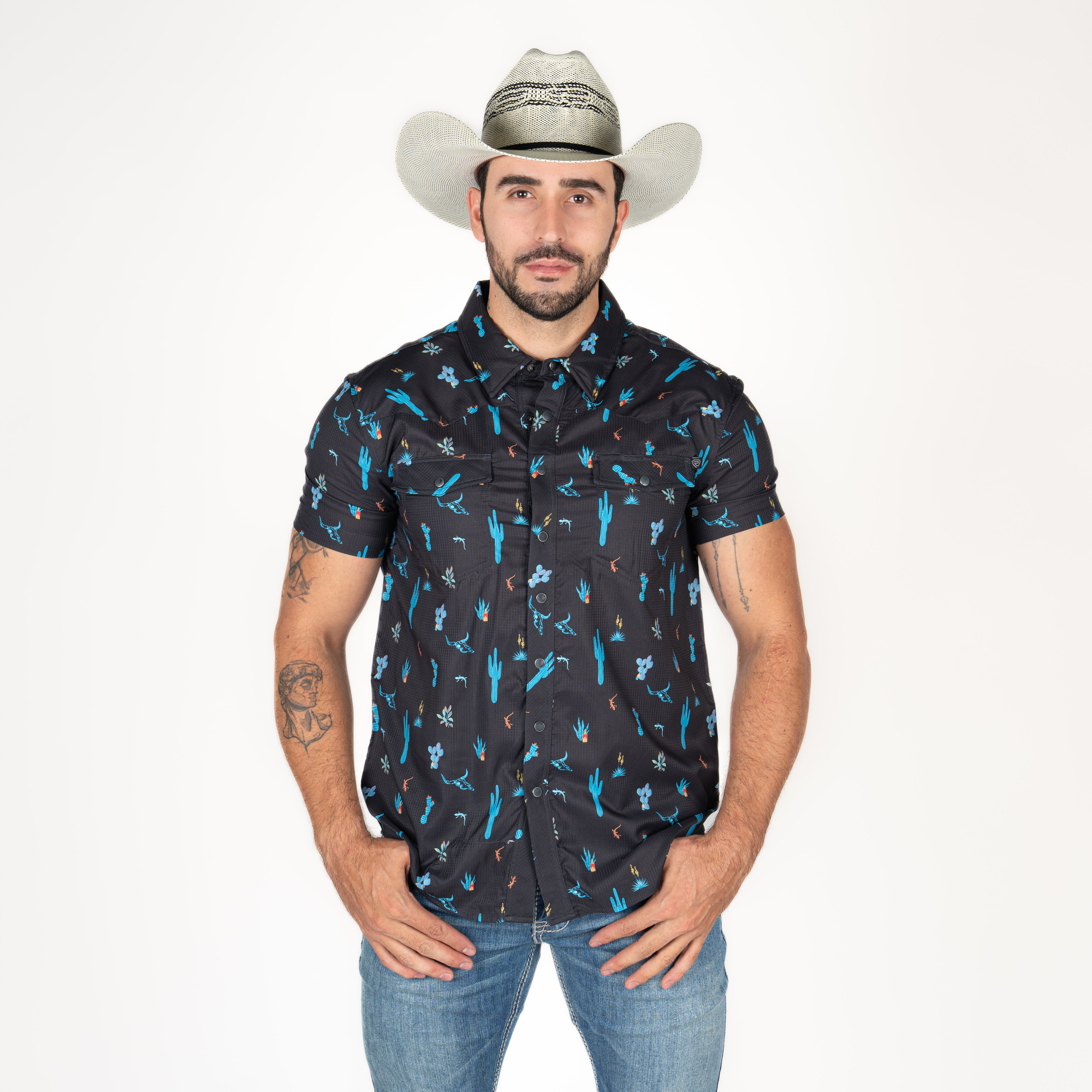 Camisa Polo Rock & Roll Denim Cactus Conv Snap Caballero