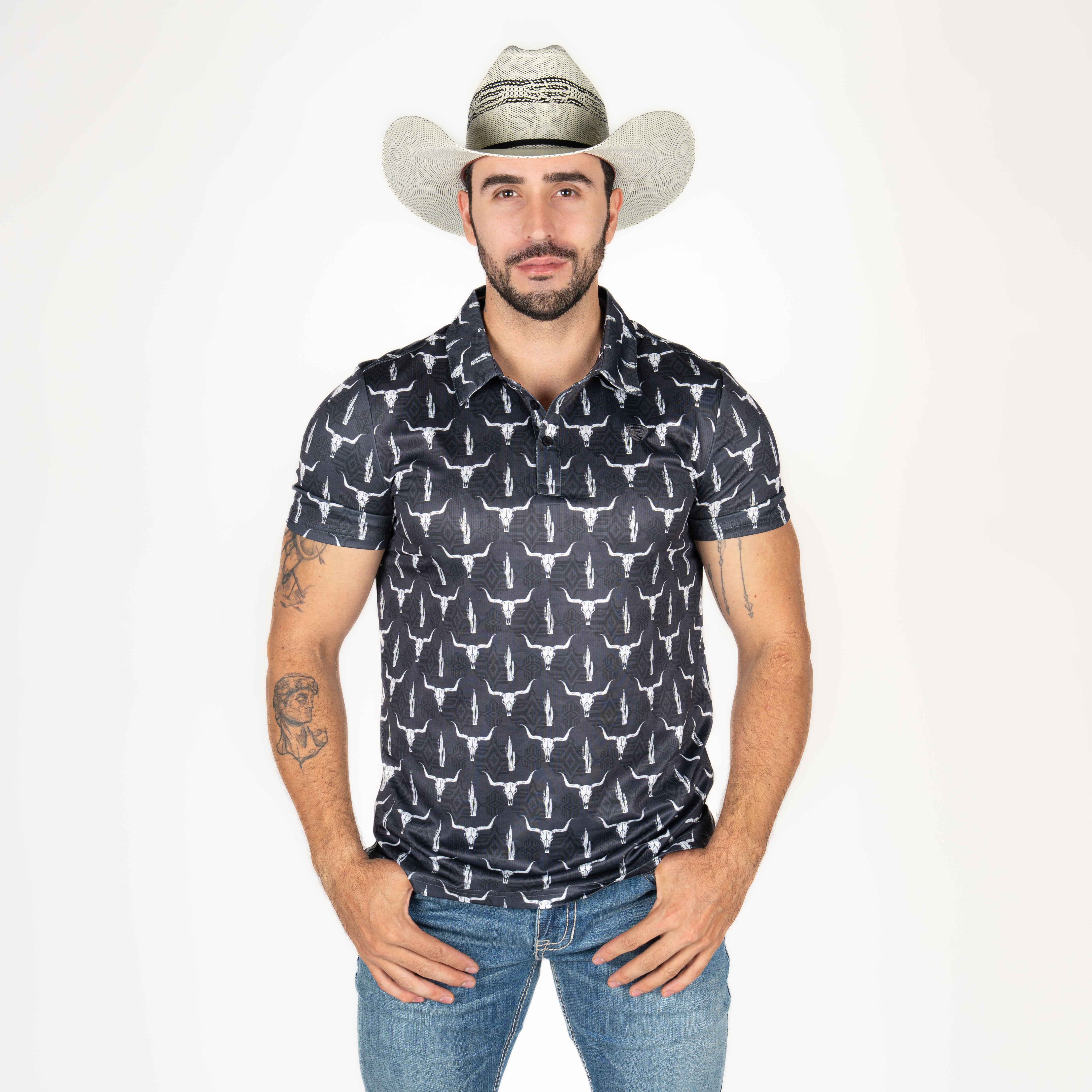 Playera Polo Rock & Roll Denim Printed Longhrn Charcoal Caballero