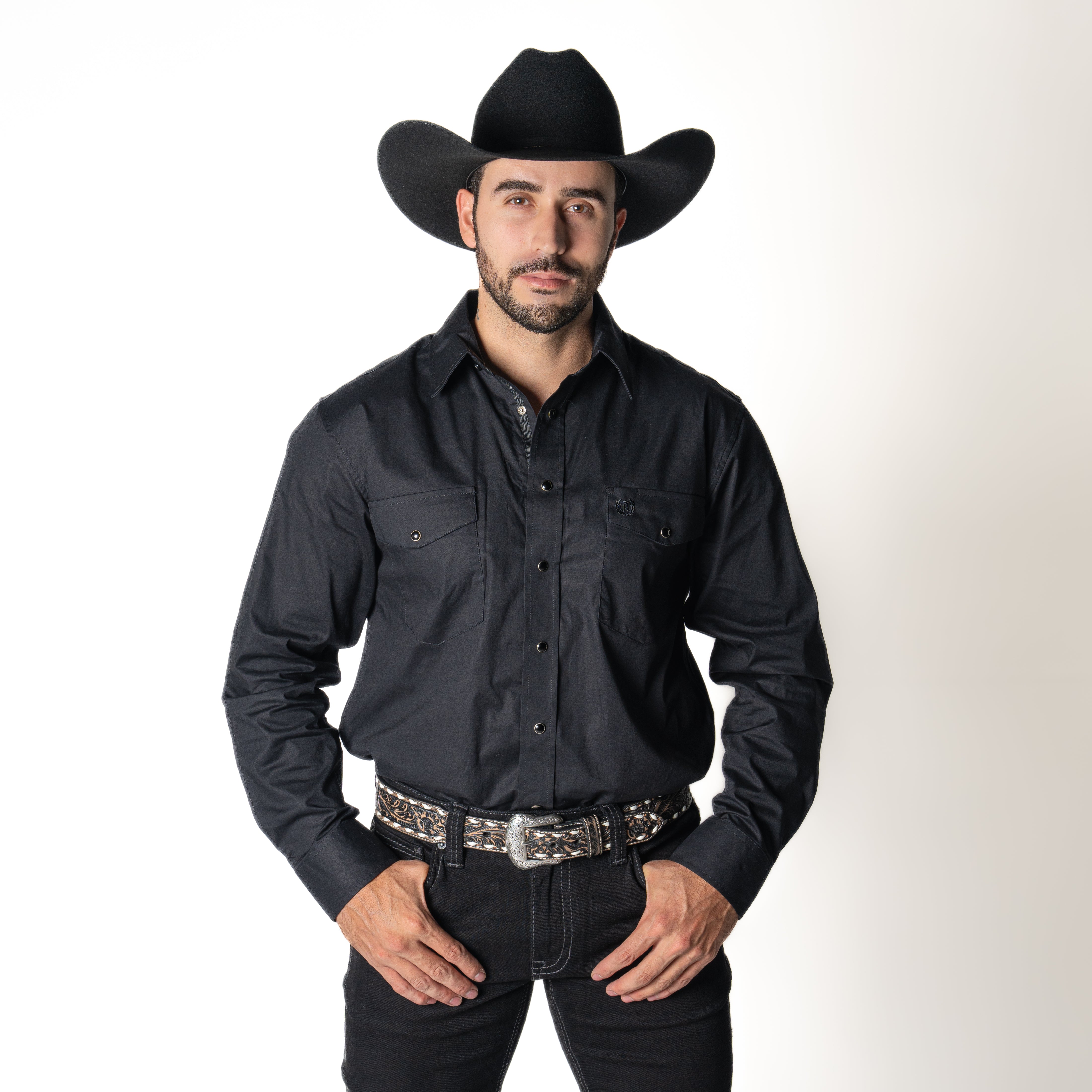 Camisa Panhandle Poplin Snap Black Caballero