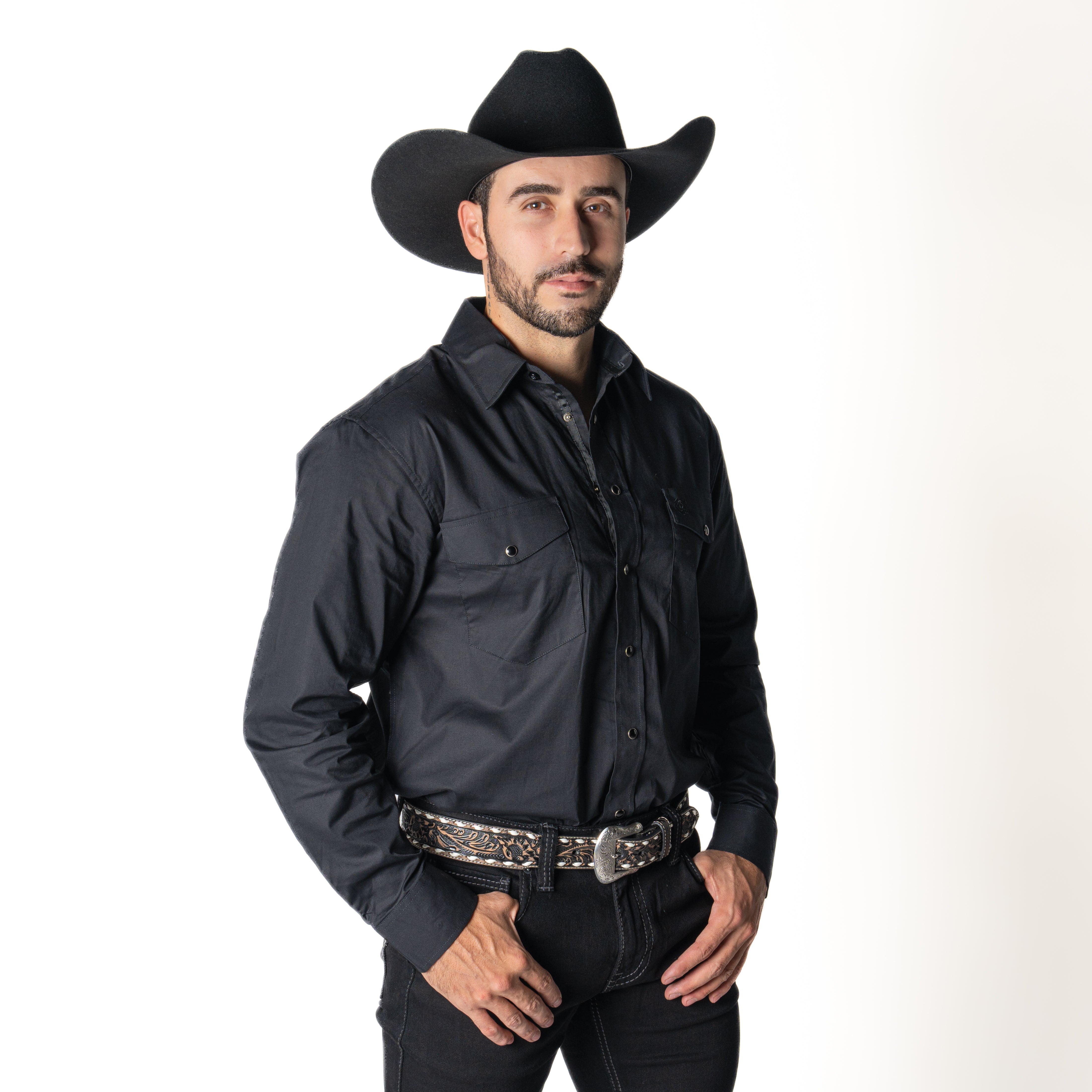 Camisa Panhandle Poplin Snap Black Caballero