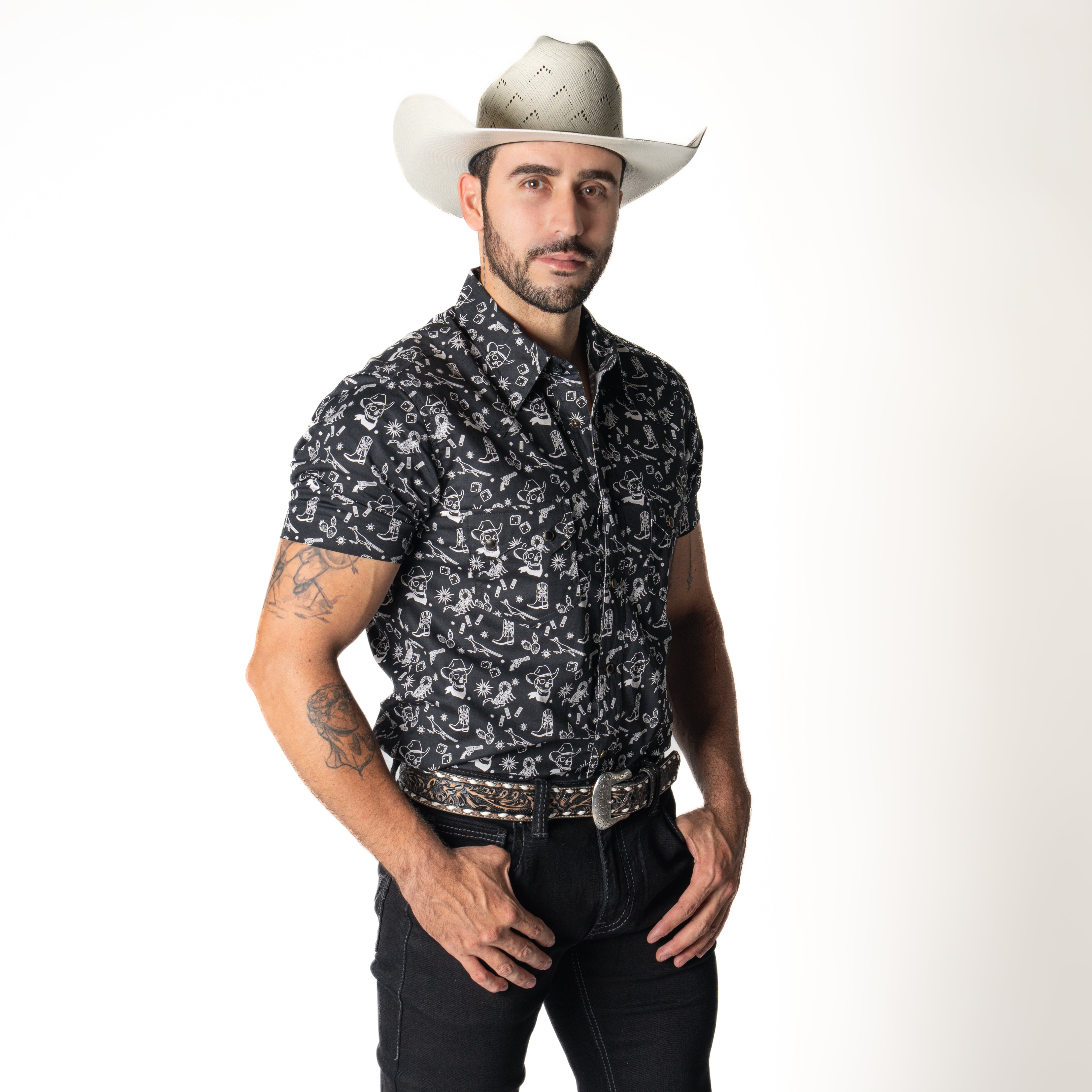 Camisa Rock & Roll Denim Tattoo Black Caballero