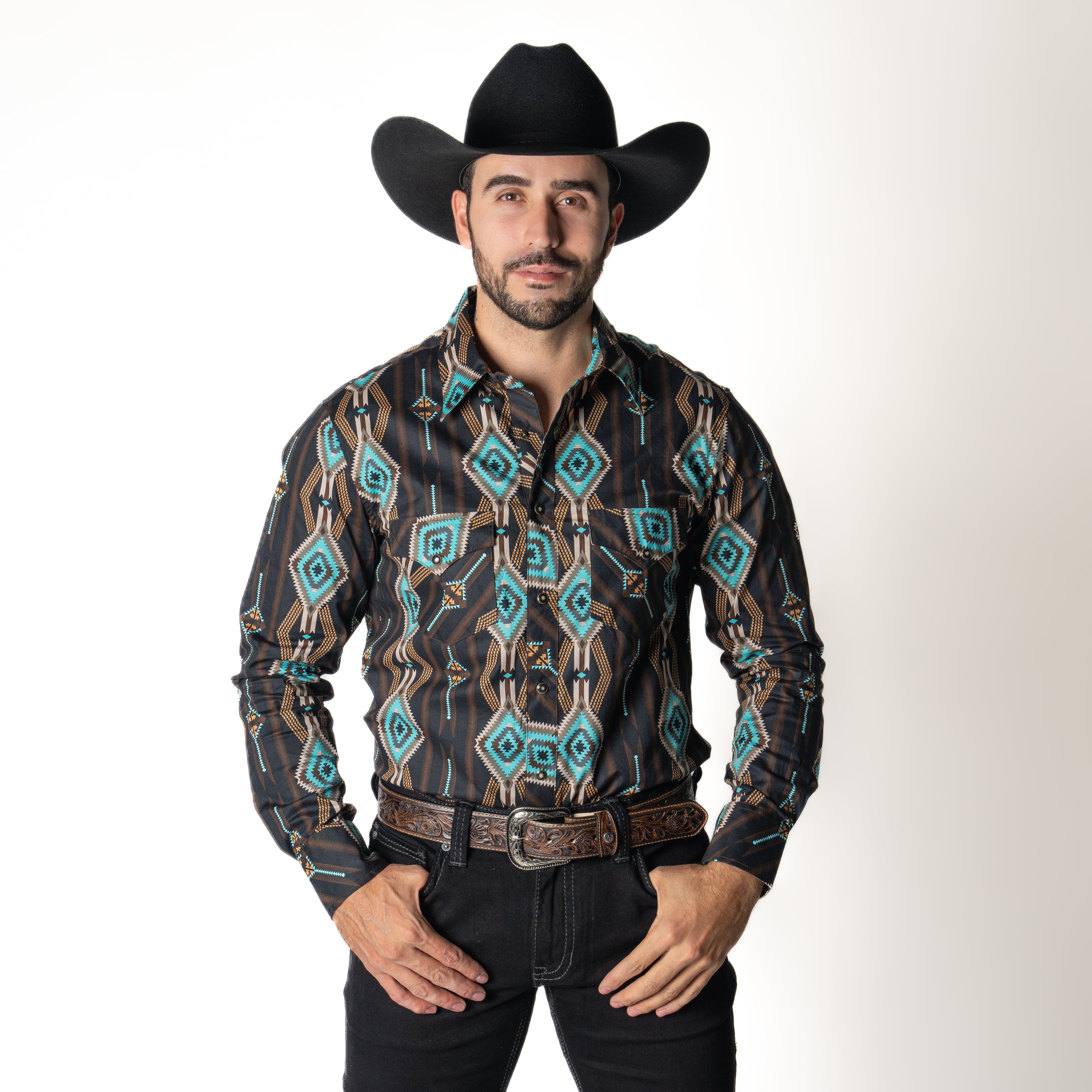 Camisa Rock & Roll Denim Aztec Black Brown Caballero