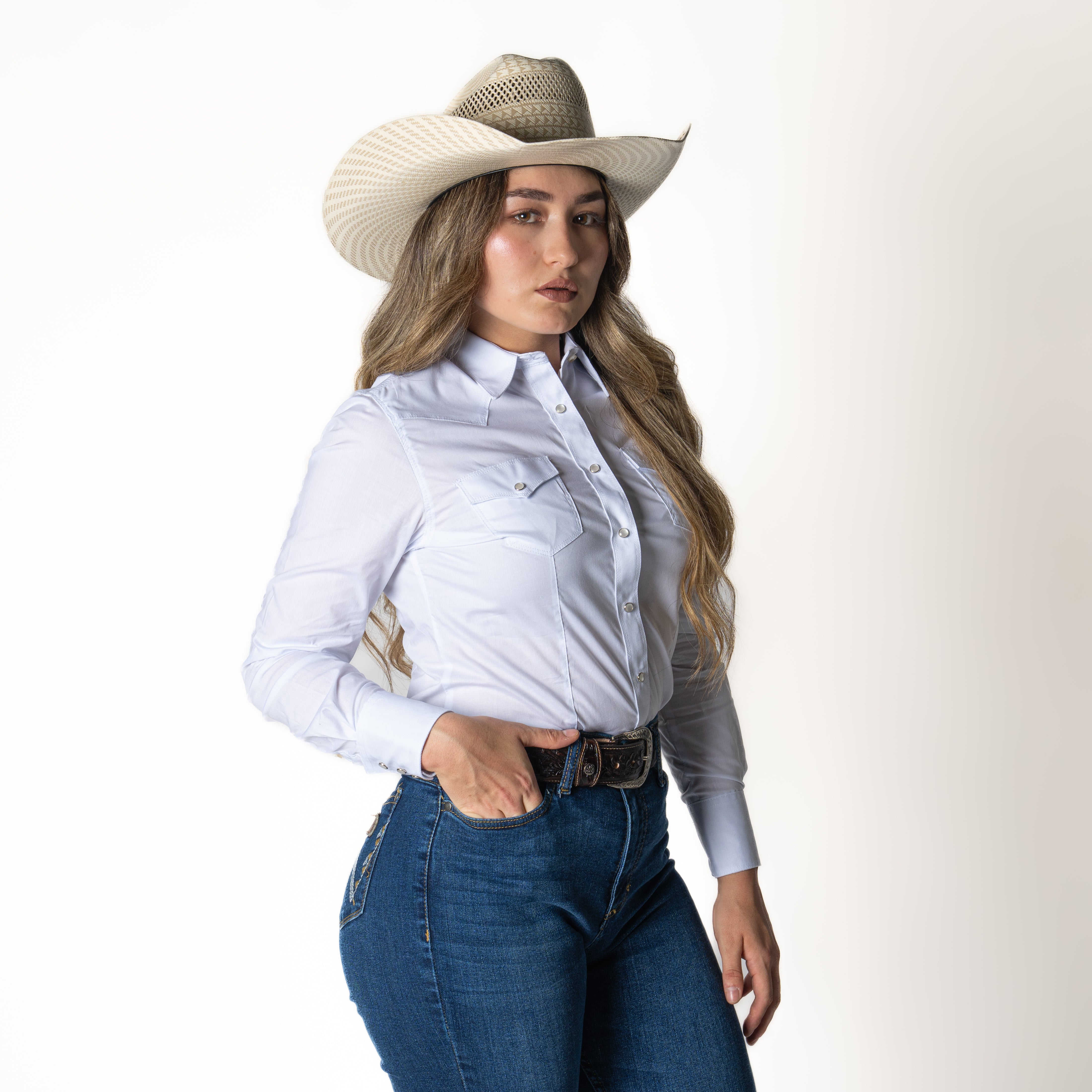 Camisa Rodeo Blanco Liso Dama