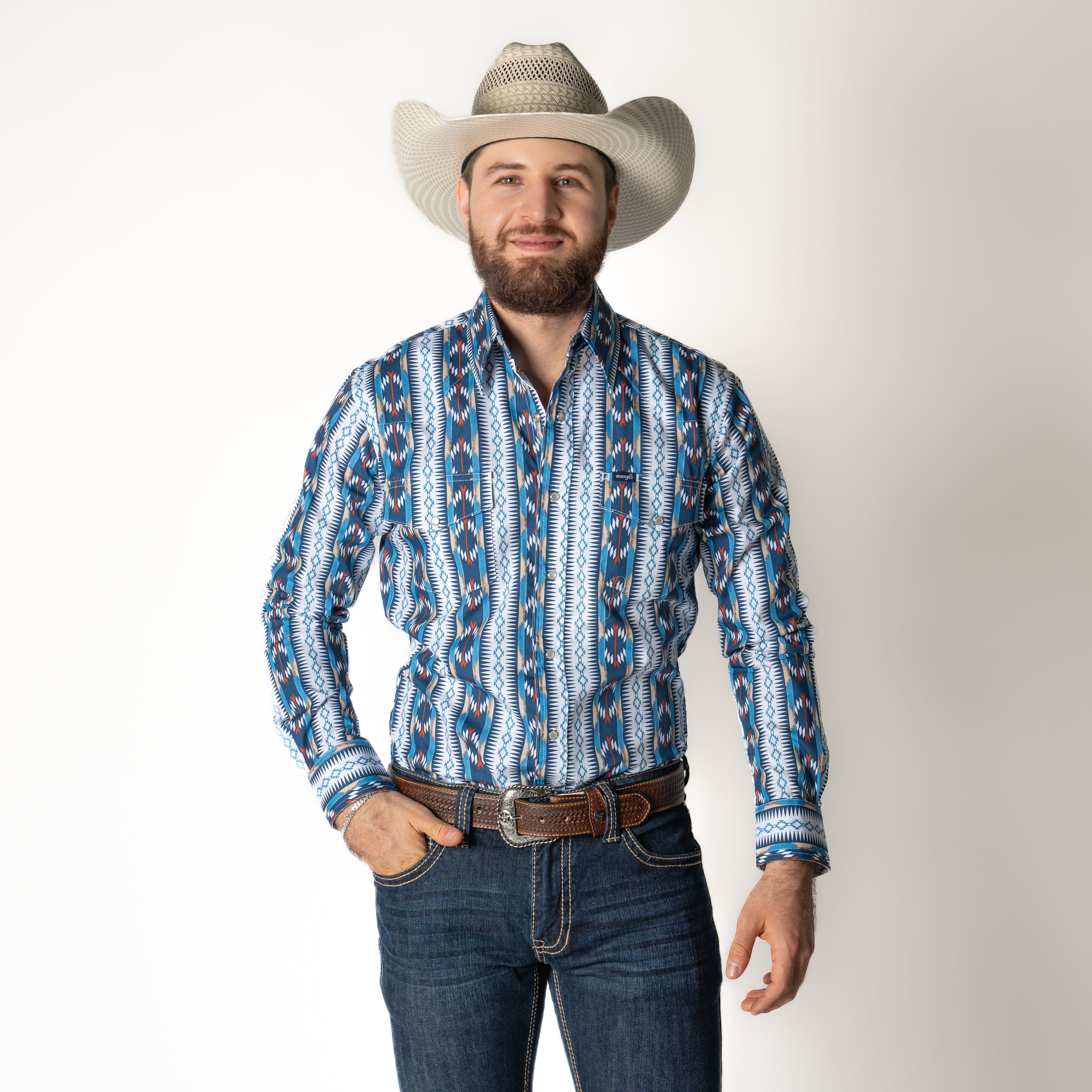 Camisa Wrangler Checotah Azul Caballero