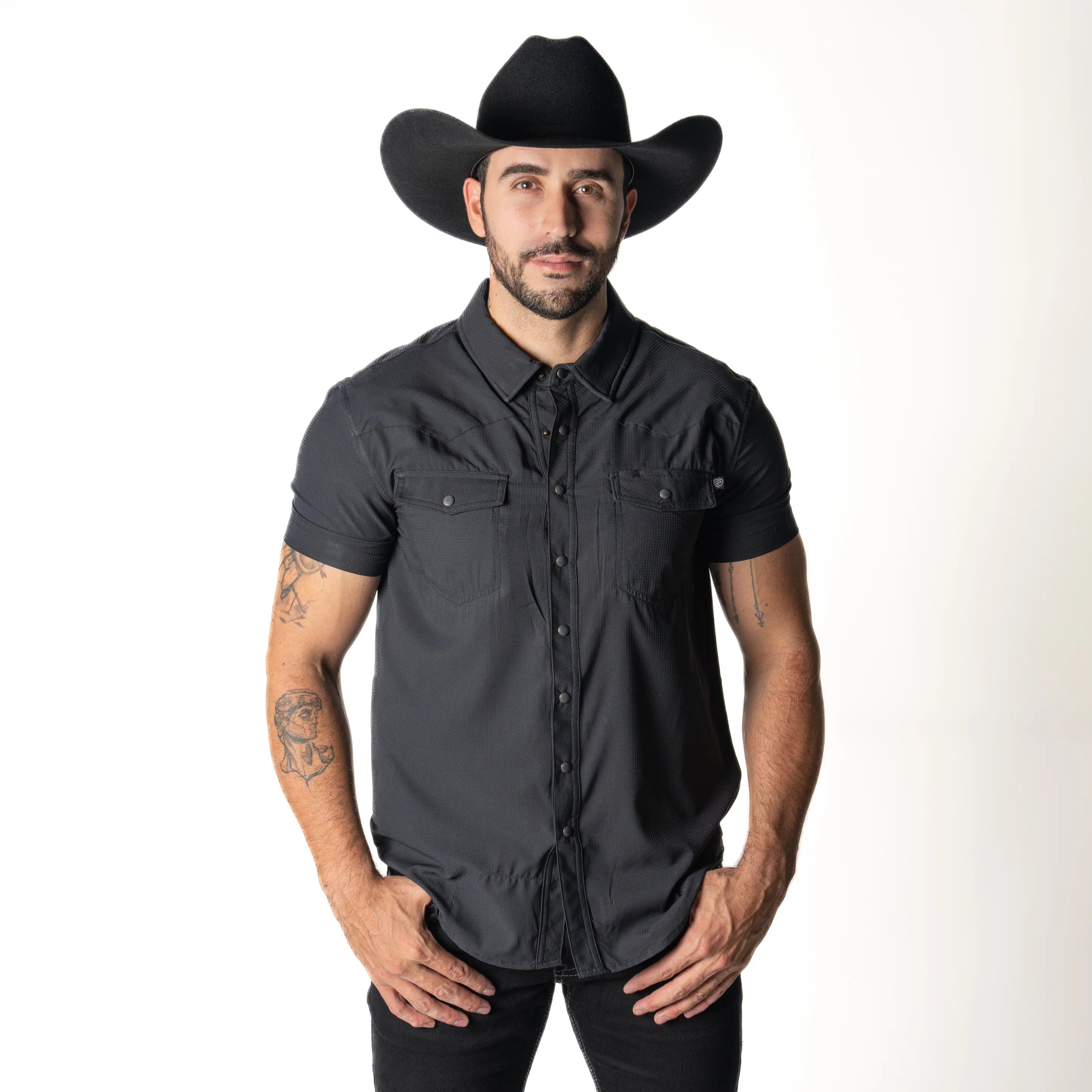 Camisa Rock & Roll Denim Solid Ripstop Snap Black Caballero