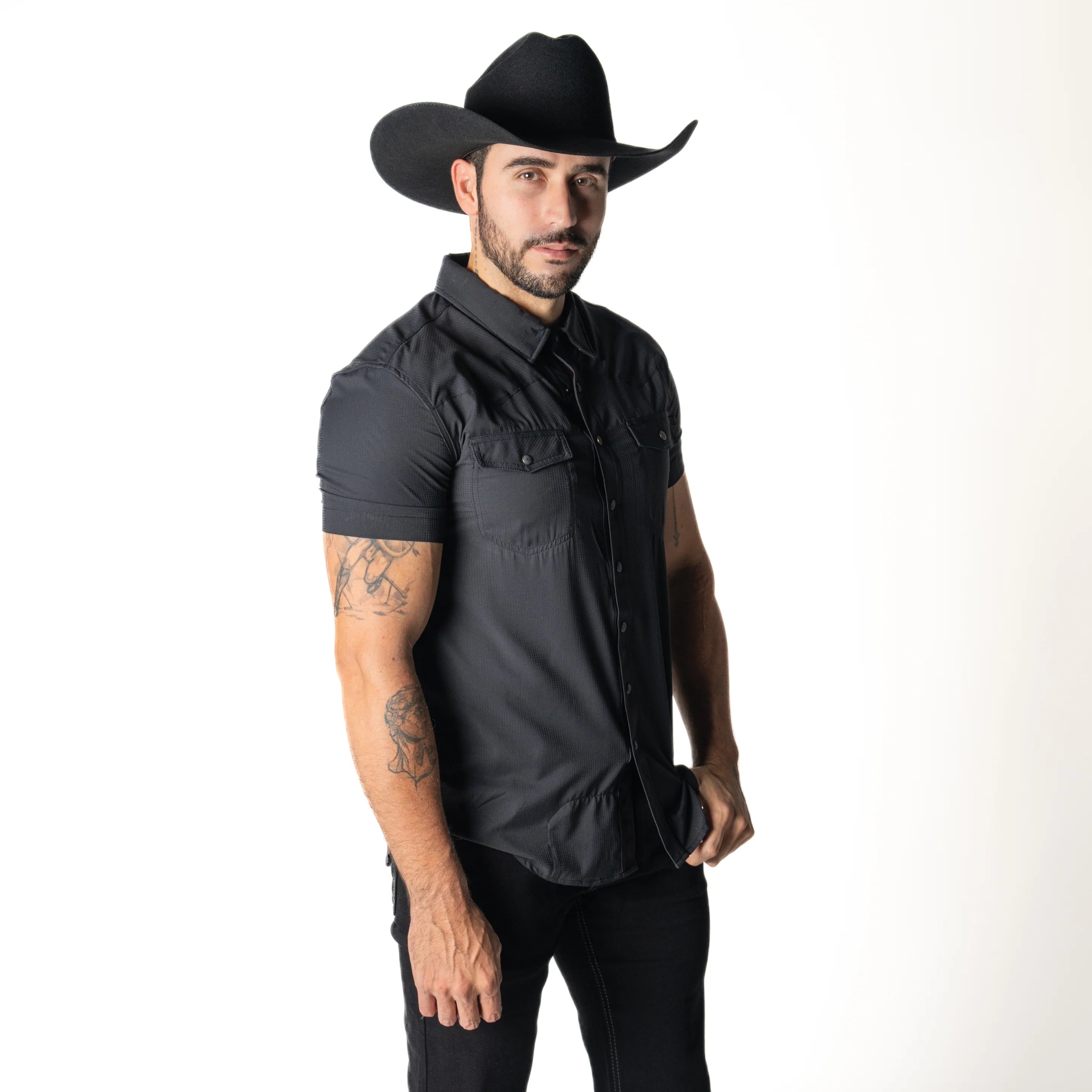 Camisa Rock & Roll Denim Solid Ripstop Snap Black Caballero