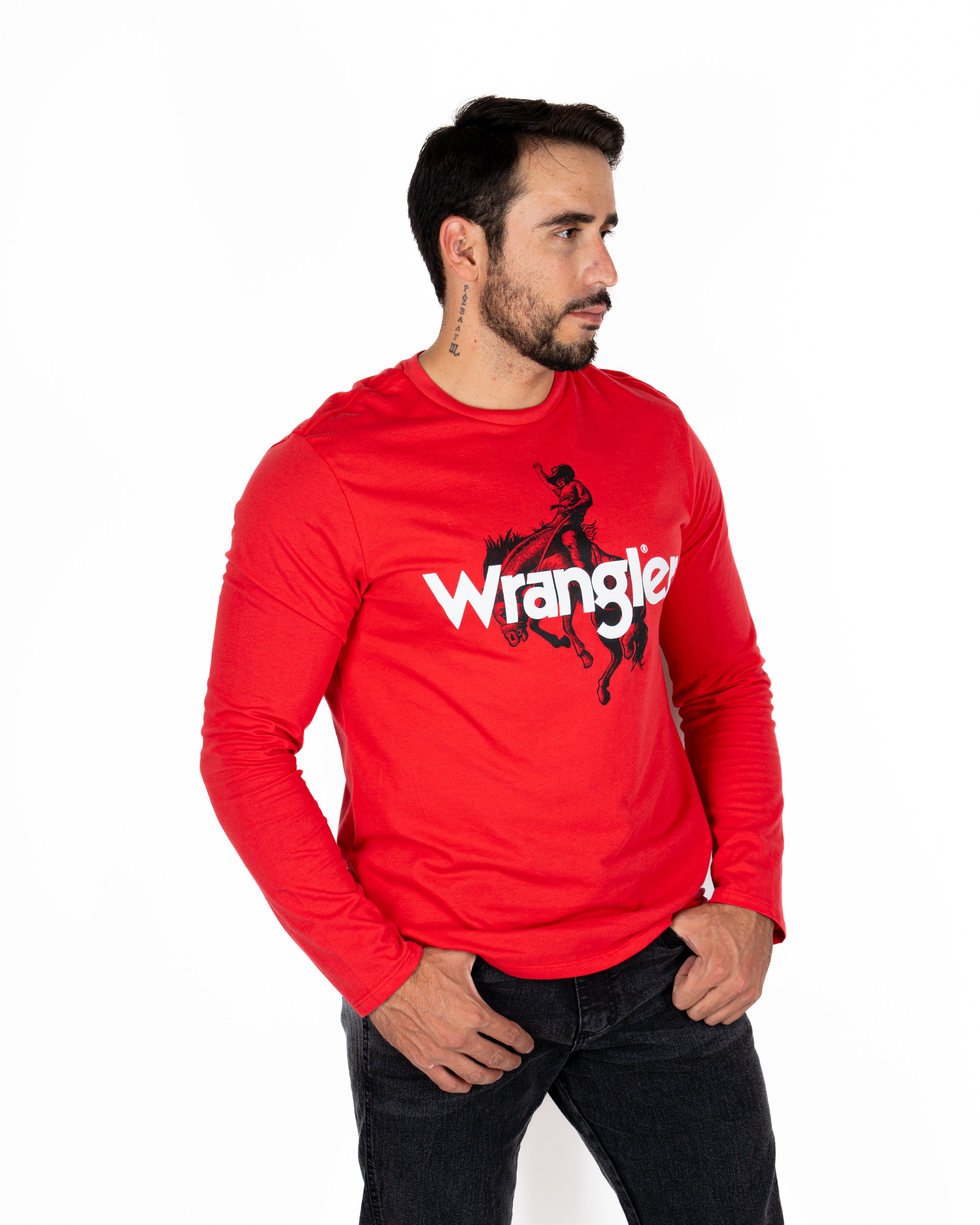 Playera manga larga discount rojo