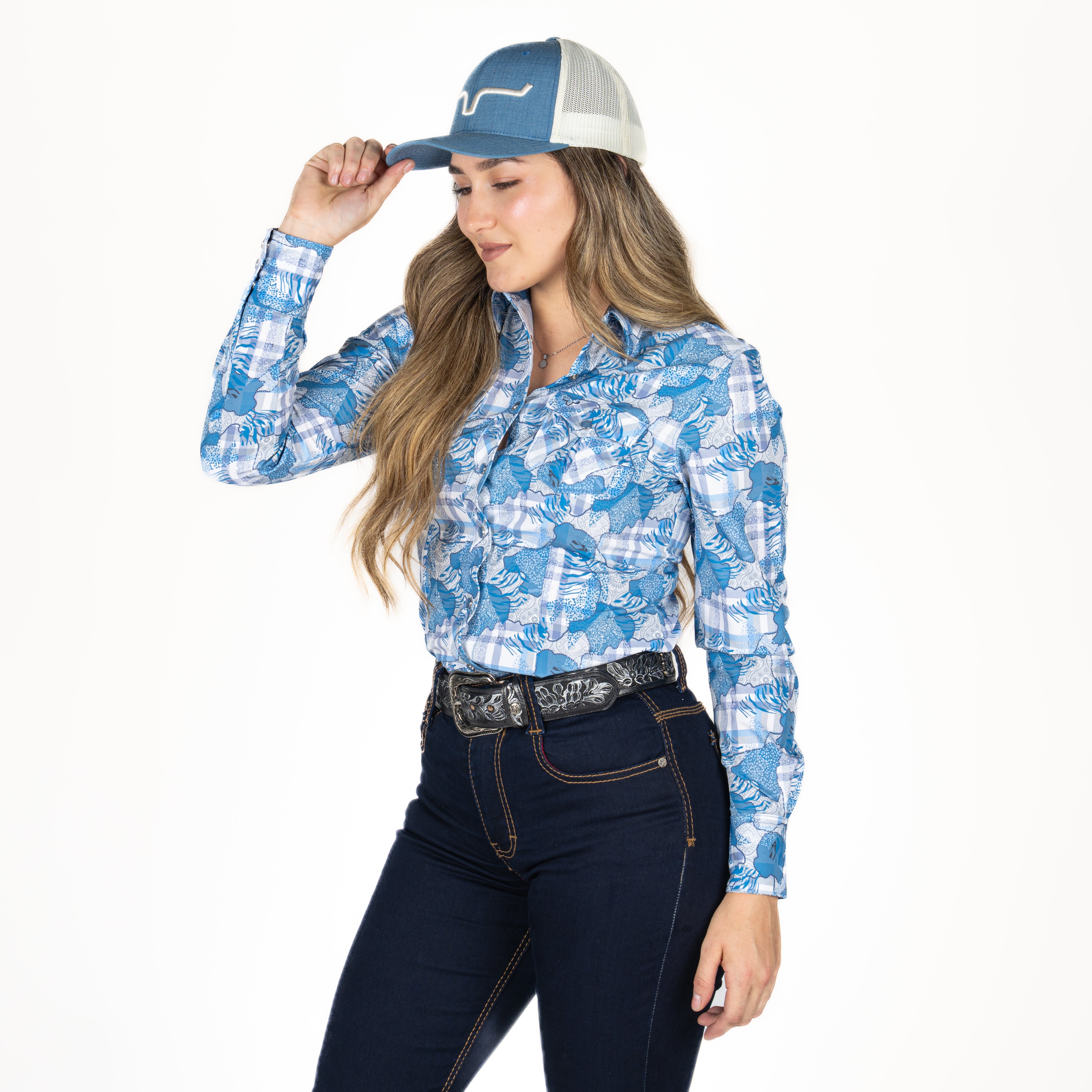 Camisa Rodeo Estampado Azul Dama