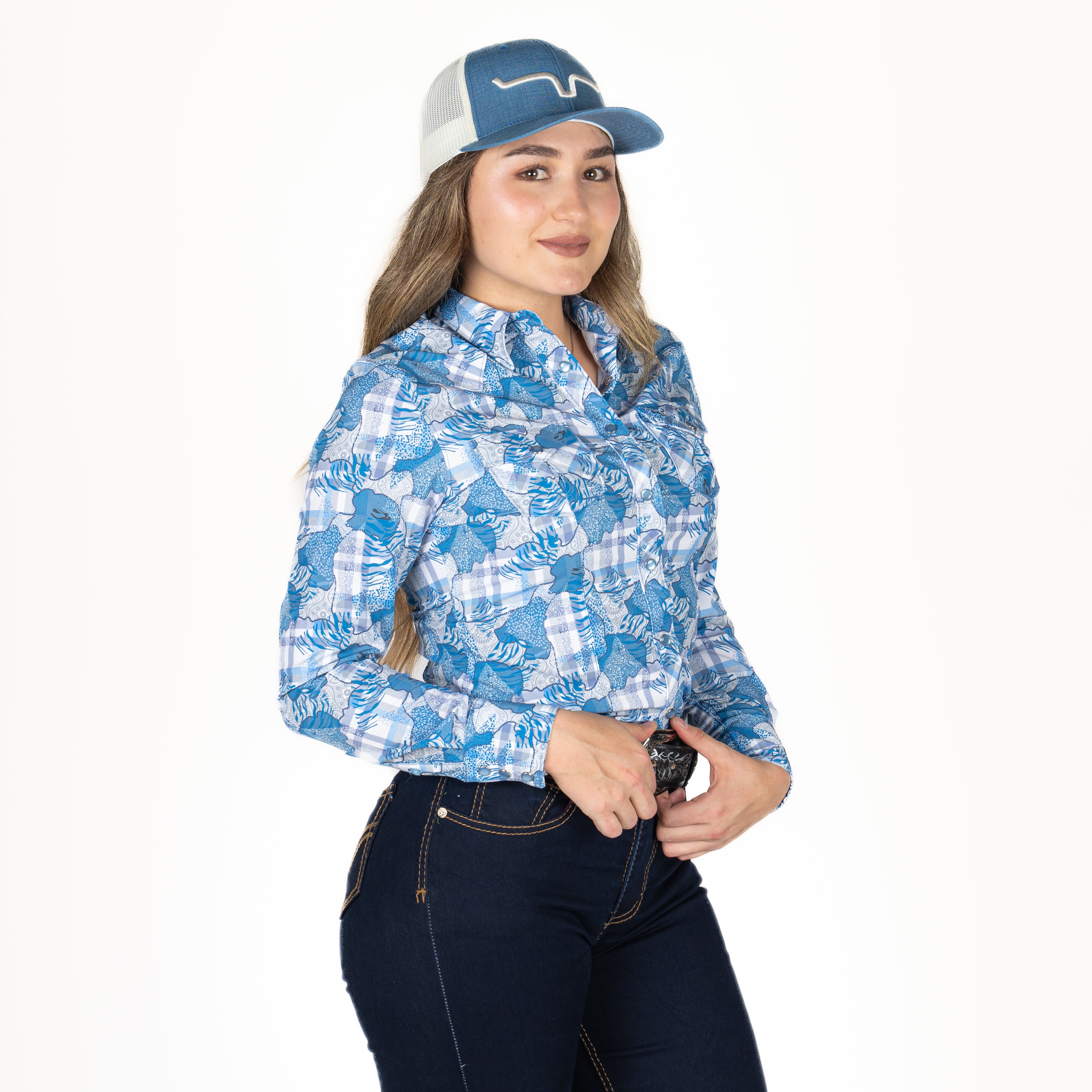 Camisa Rodeo Estampado Azul Dama