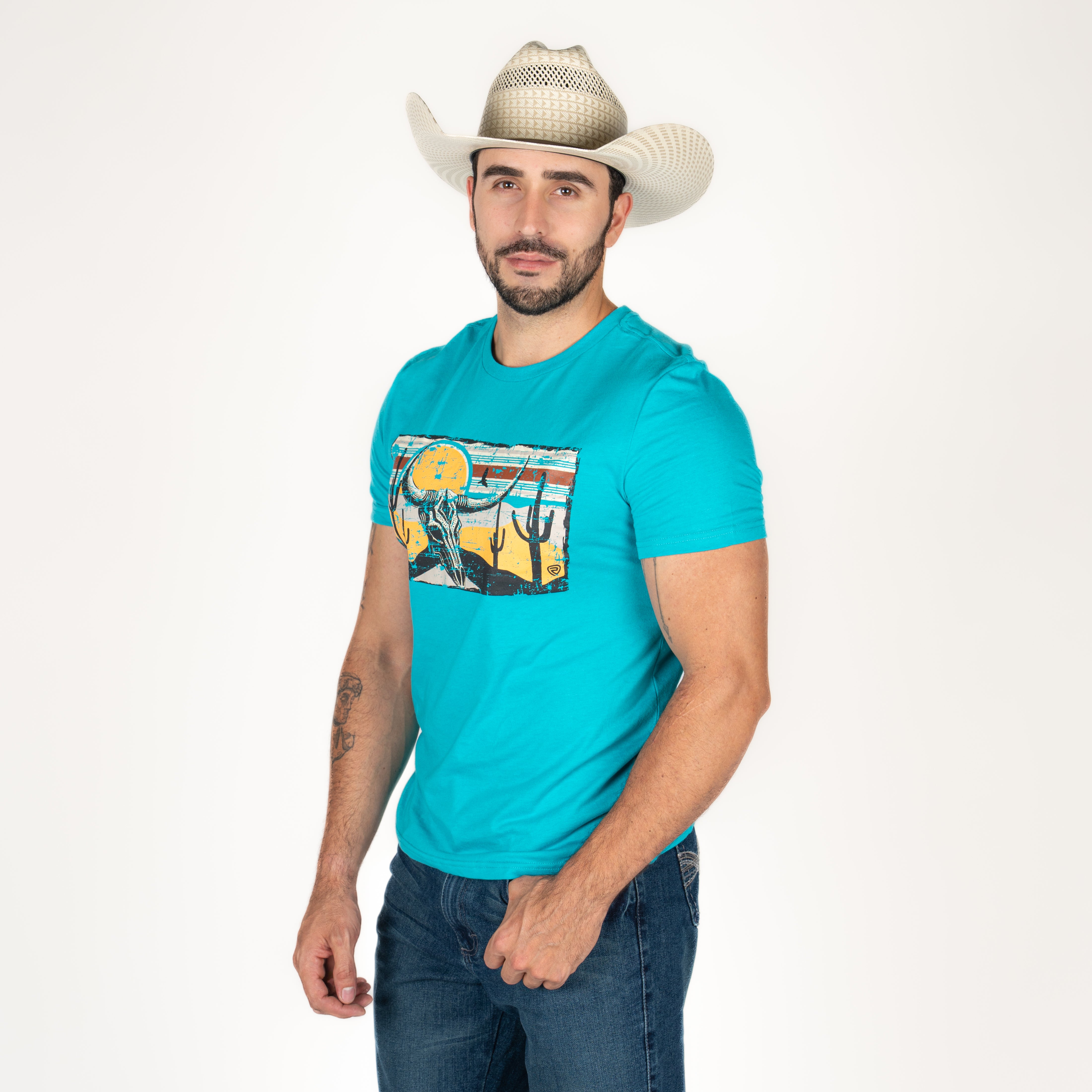 Playera Rock & Roll Denim Turquoise Caballero