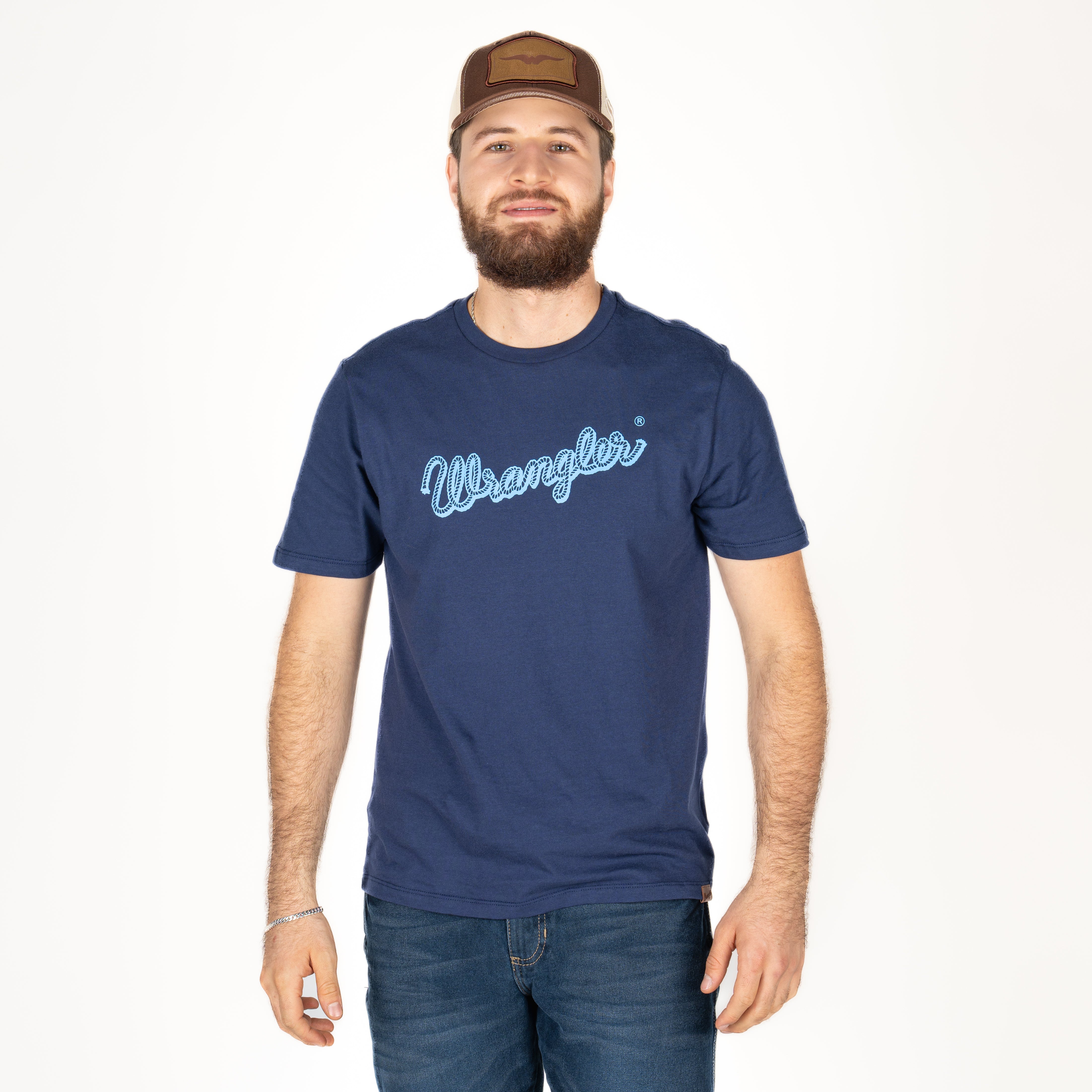 Playera Wrangler Logo Azul Caballero