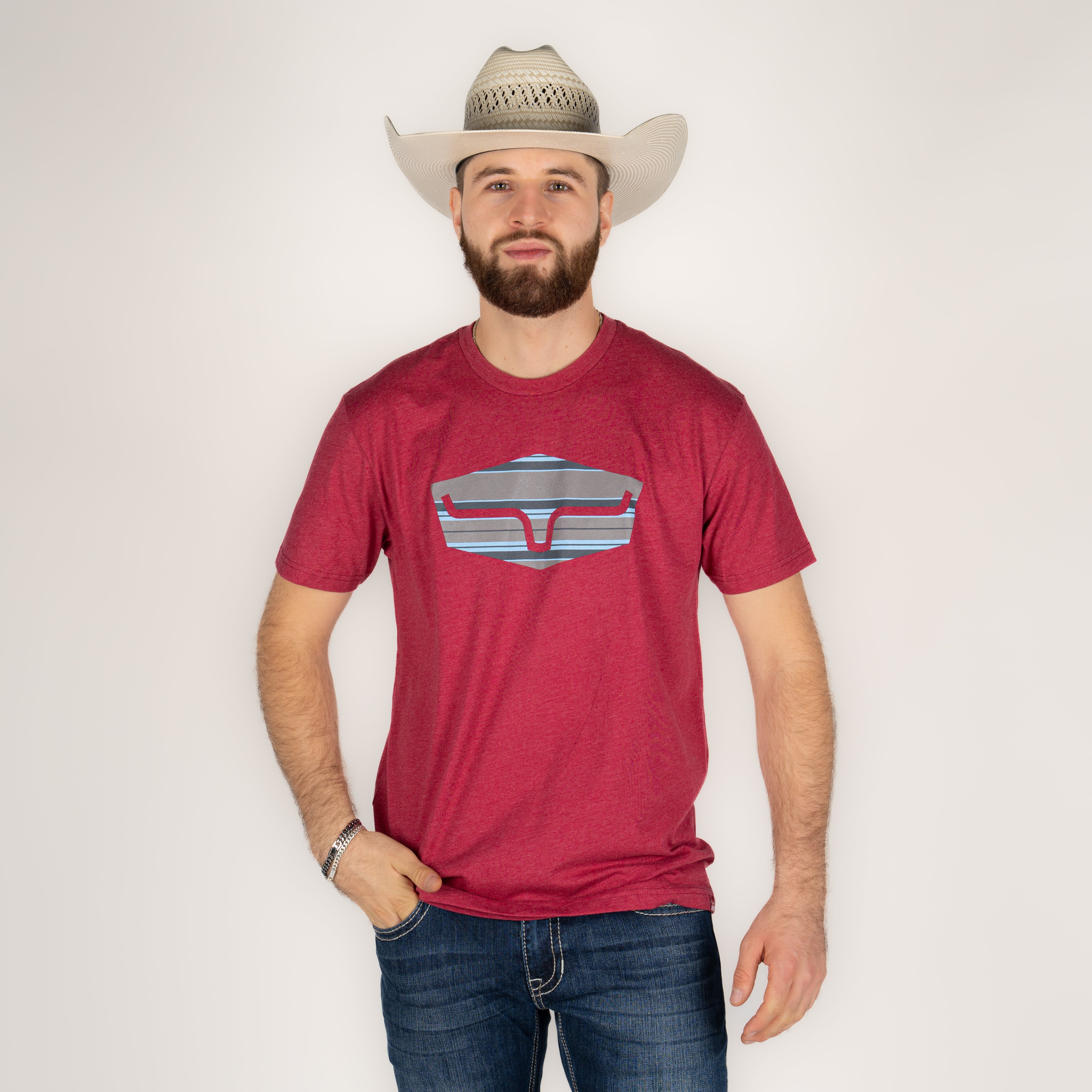 Playera Kimes Ranch Box Seats Striper Cardinal Caballero