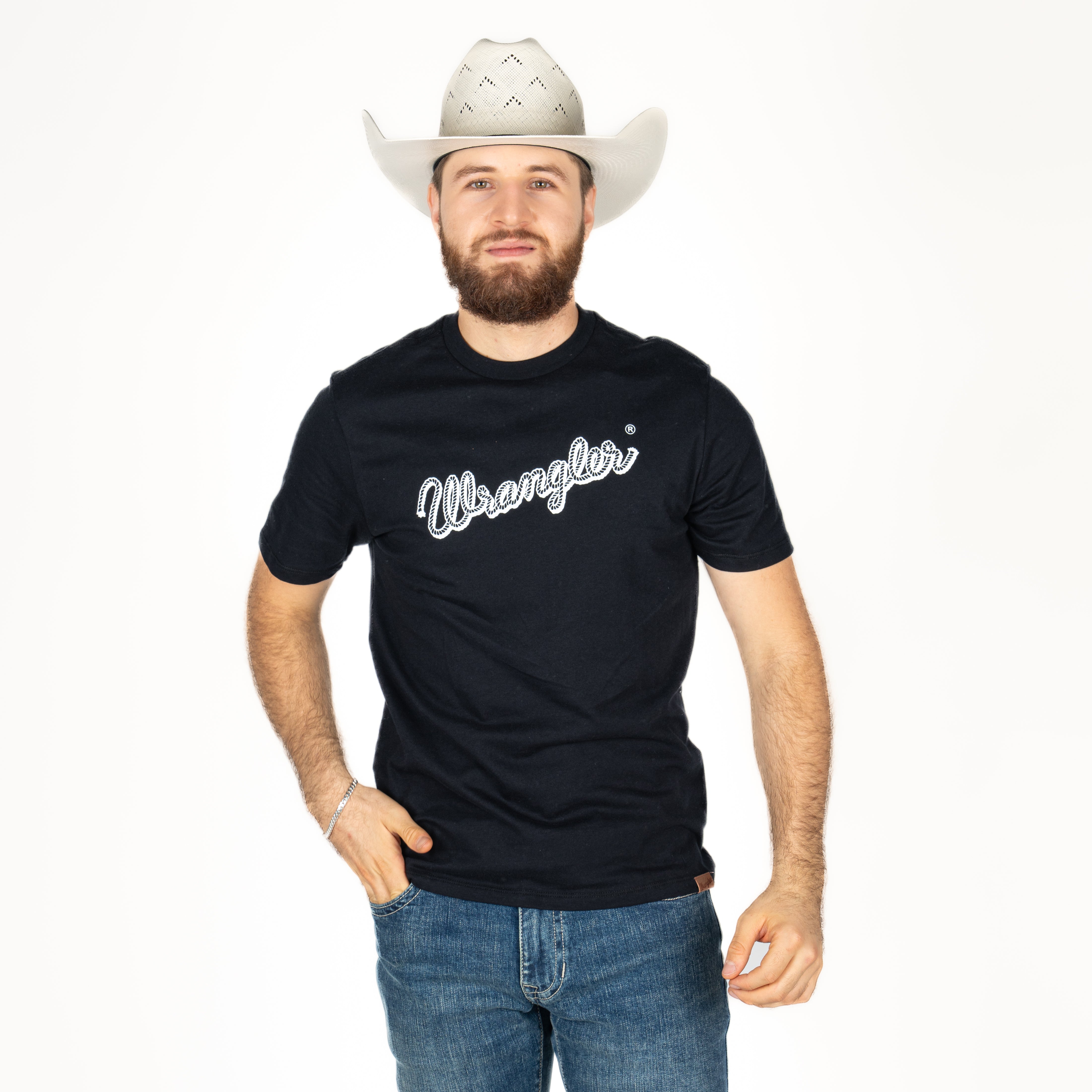 Playera Wrangler Logo Negro Caballero