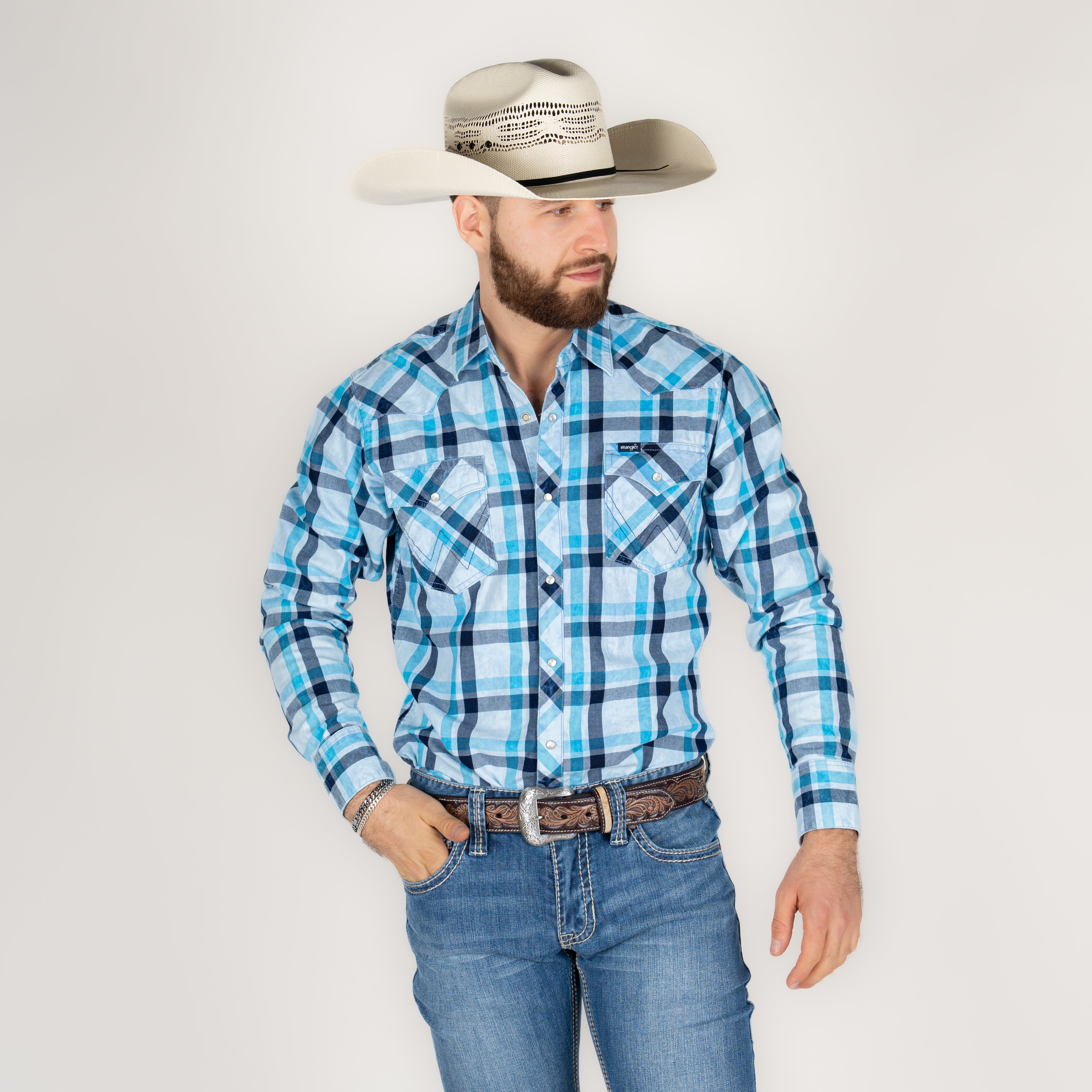 Camisa Wrangler Retro Cuadros Azul Caballero