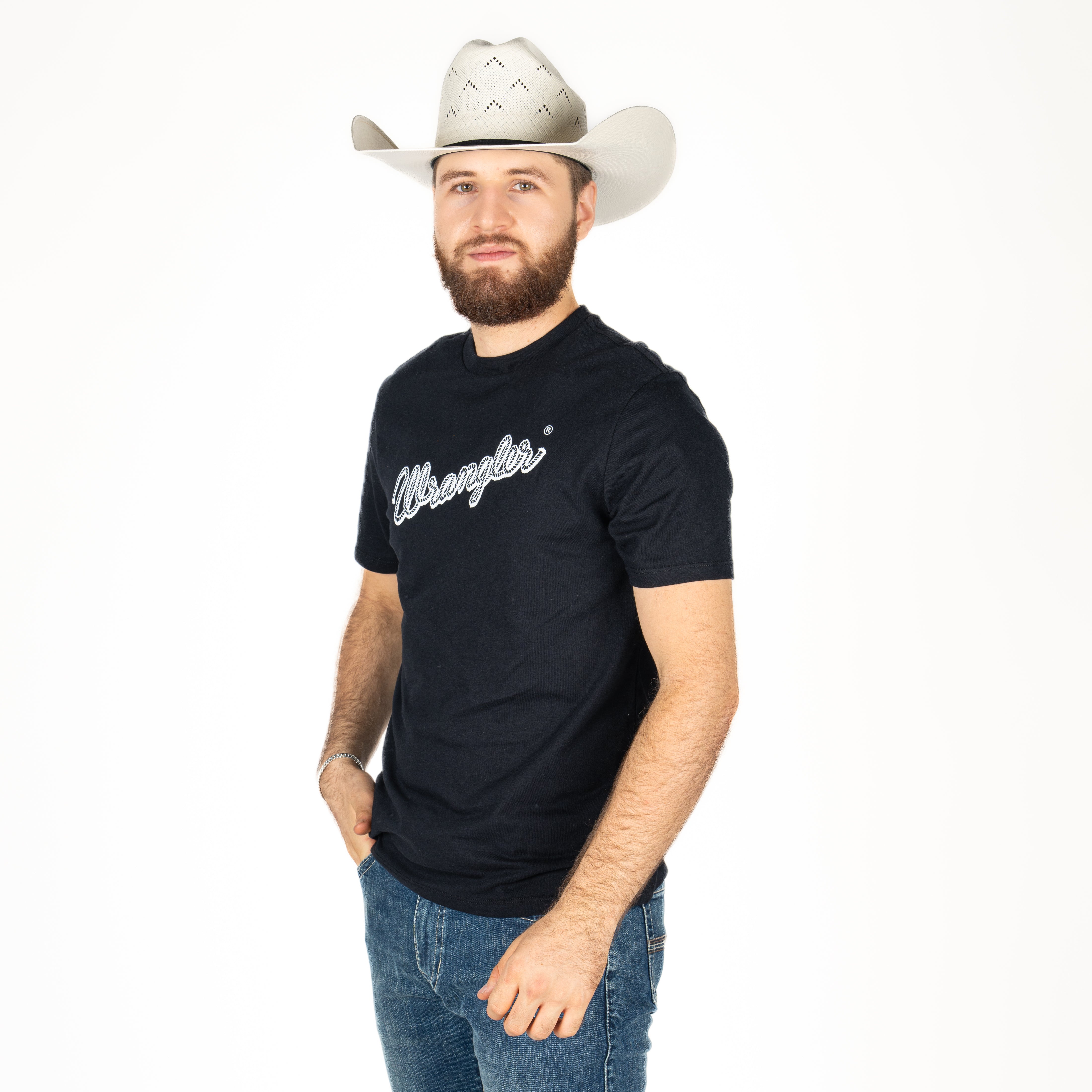 Playera Wrangler Logo Negro Caballero