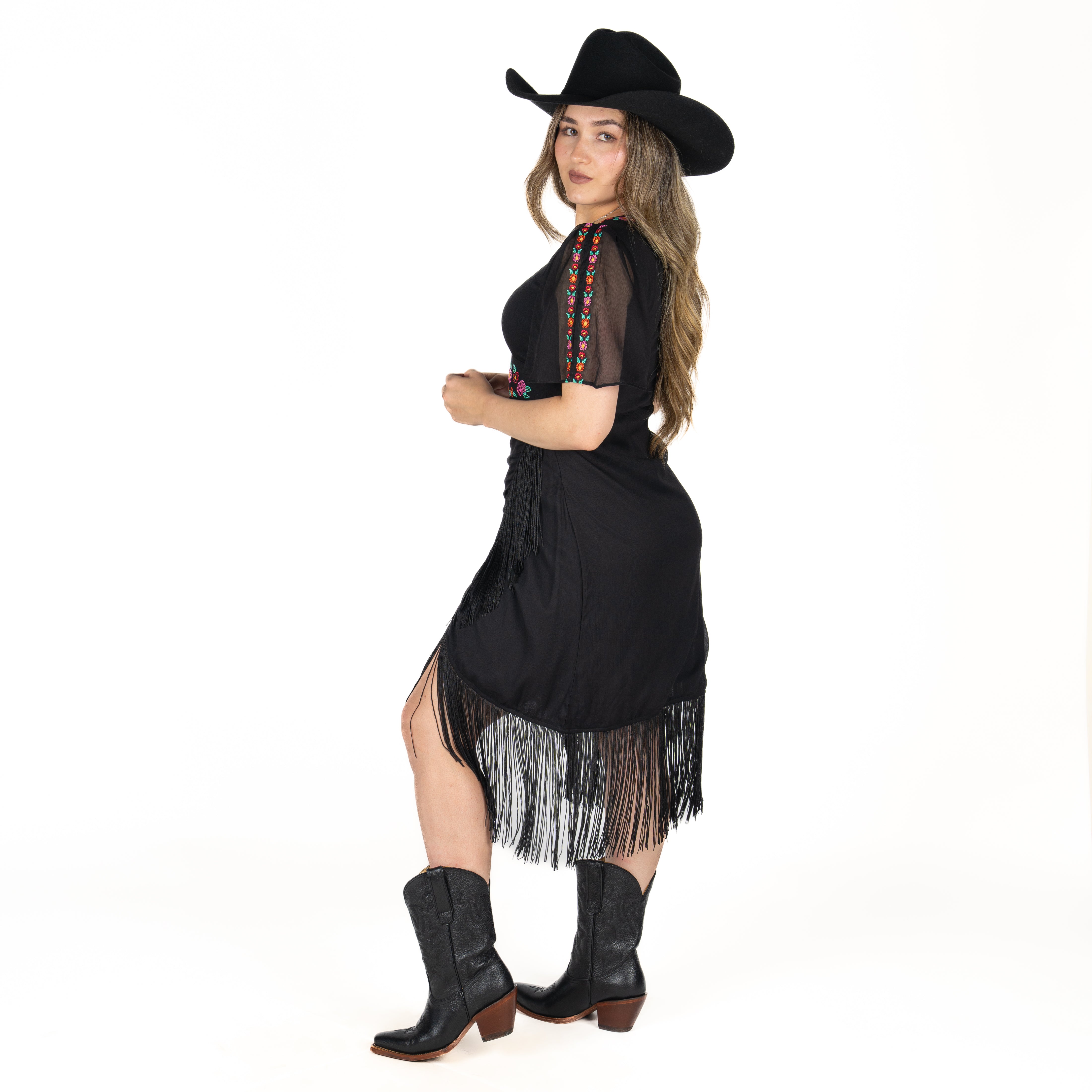 Vestido Panhandle Flecos Black Dama