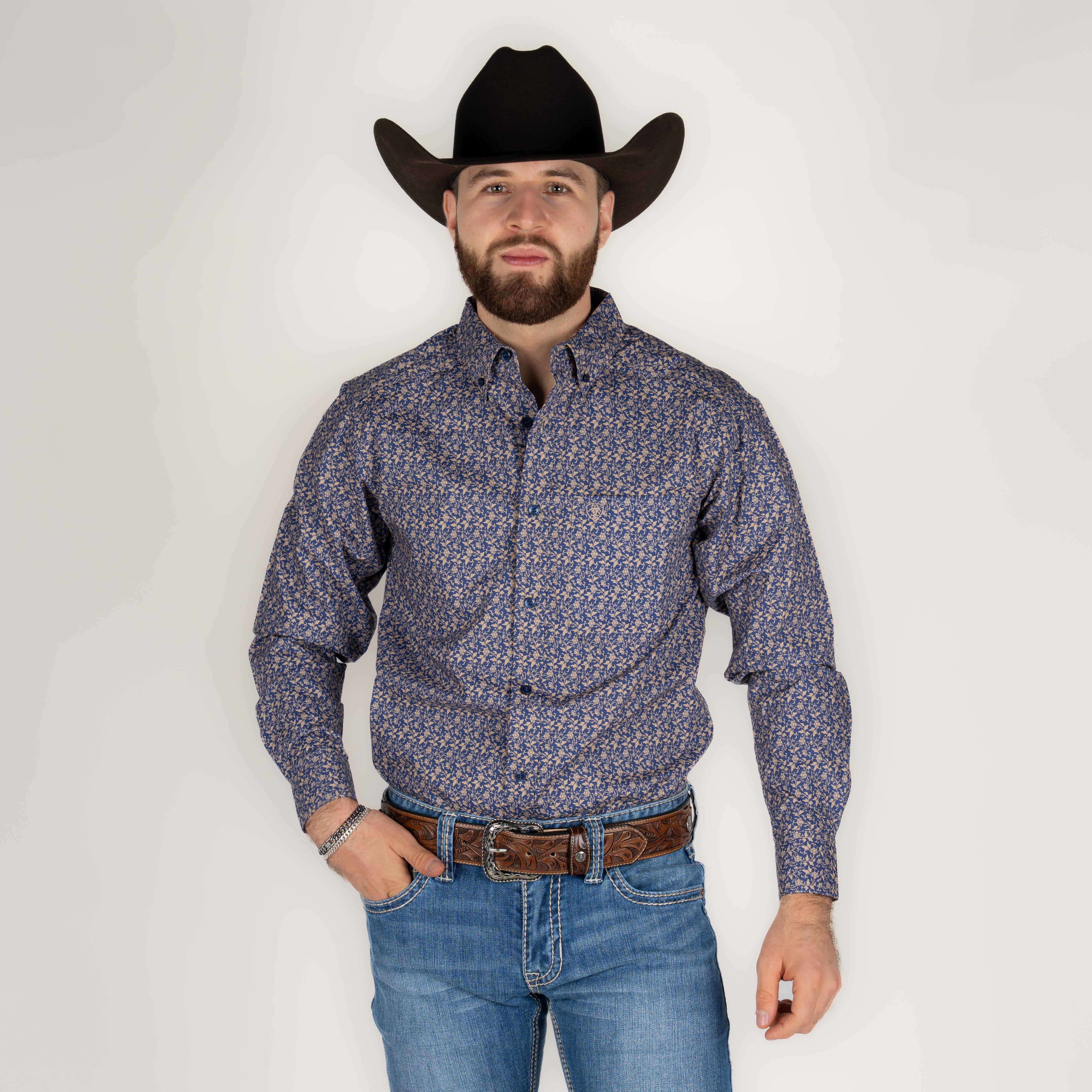 Camisa Ariat Thell FTD LS Shrt Dack Blue Caballero