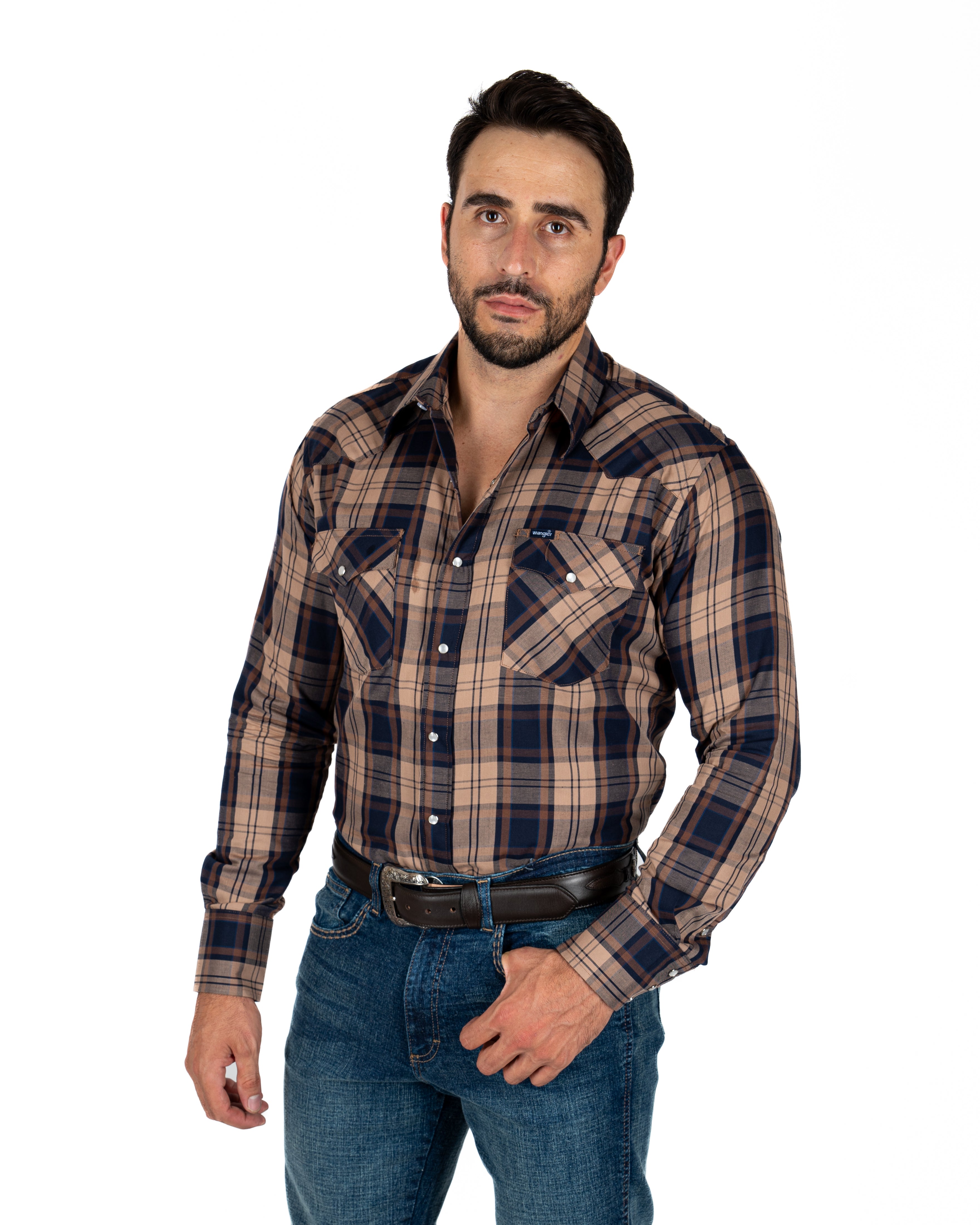 Camisa Wrangler Cuadros Café Caballero