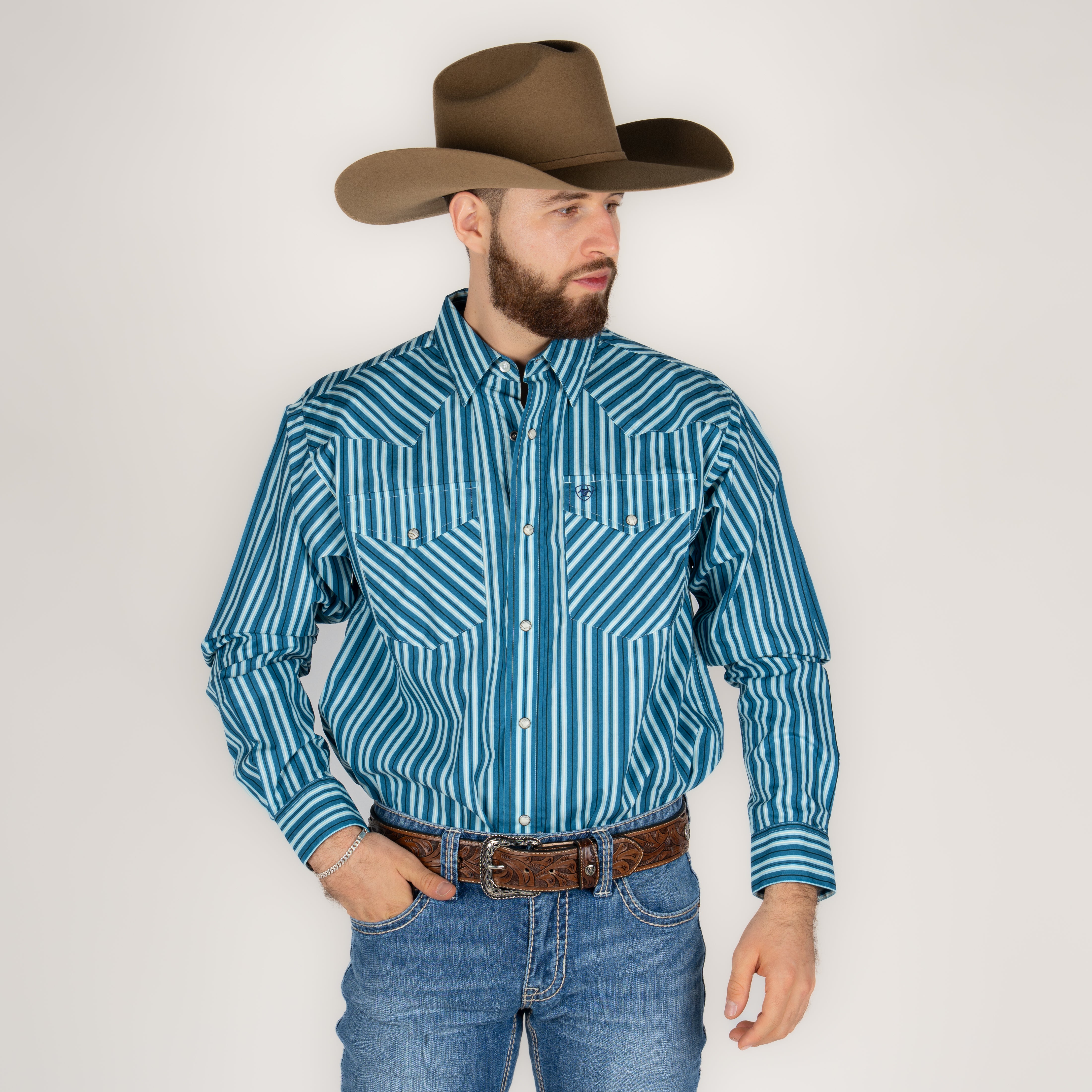 Camisa Ariat Raleigh SNP LS Shrt Teal Caballero