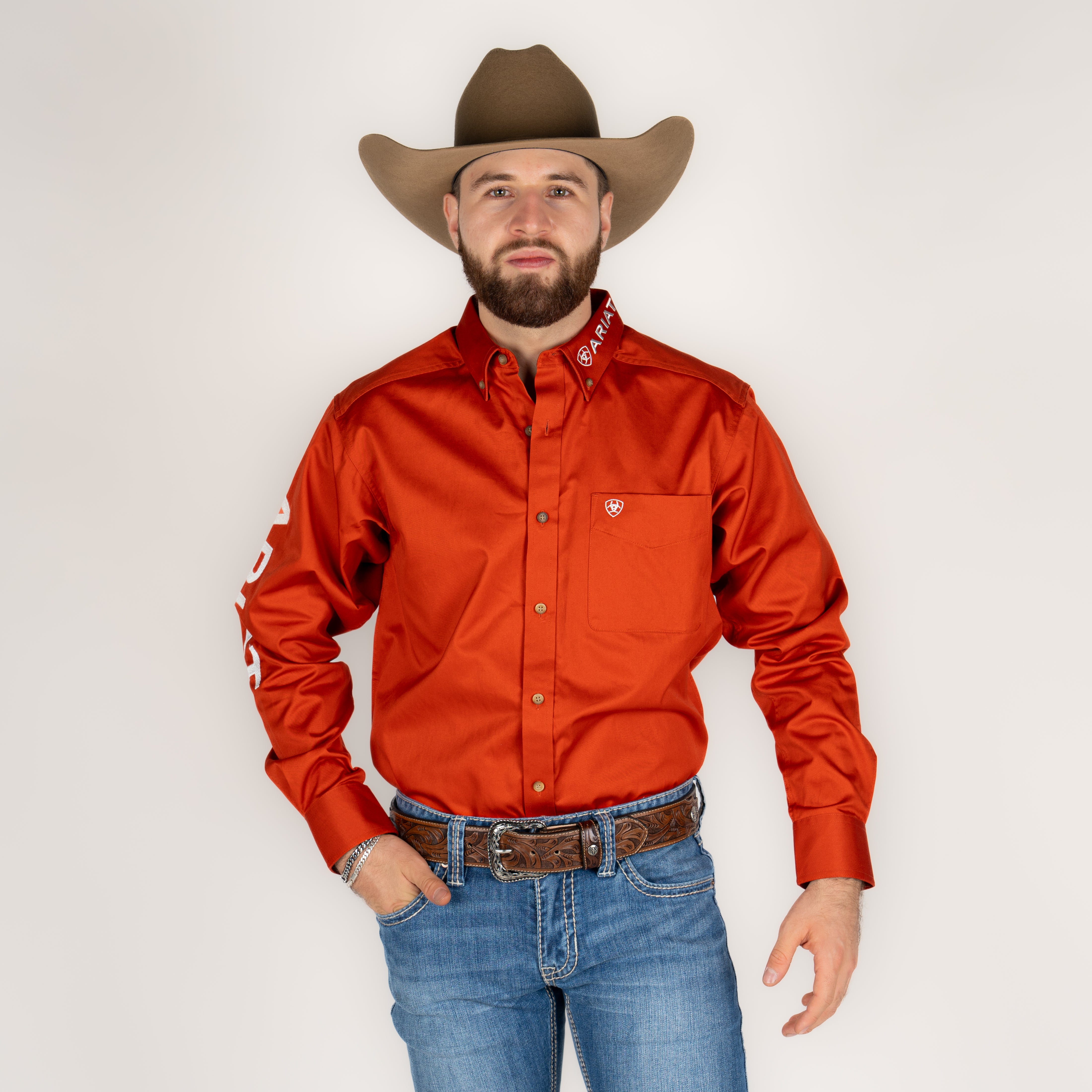 Camisa Ariat Team Logo Twill LS Shrt Orange Caballero