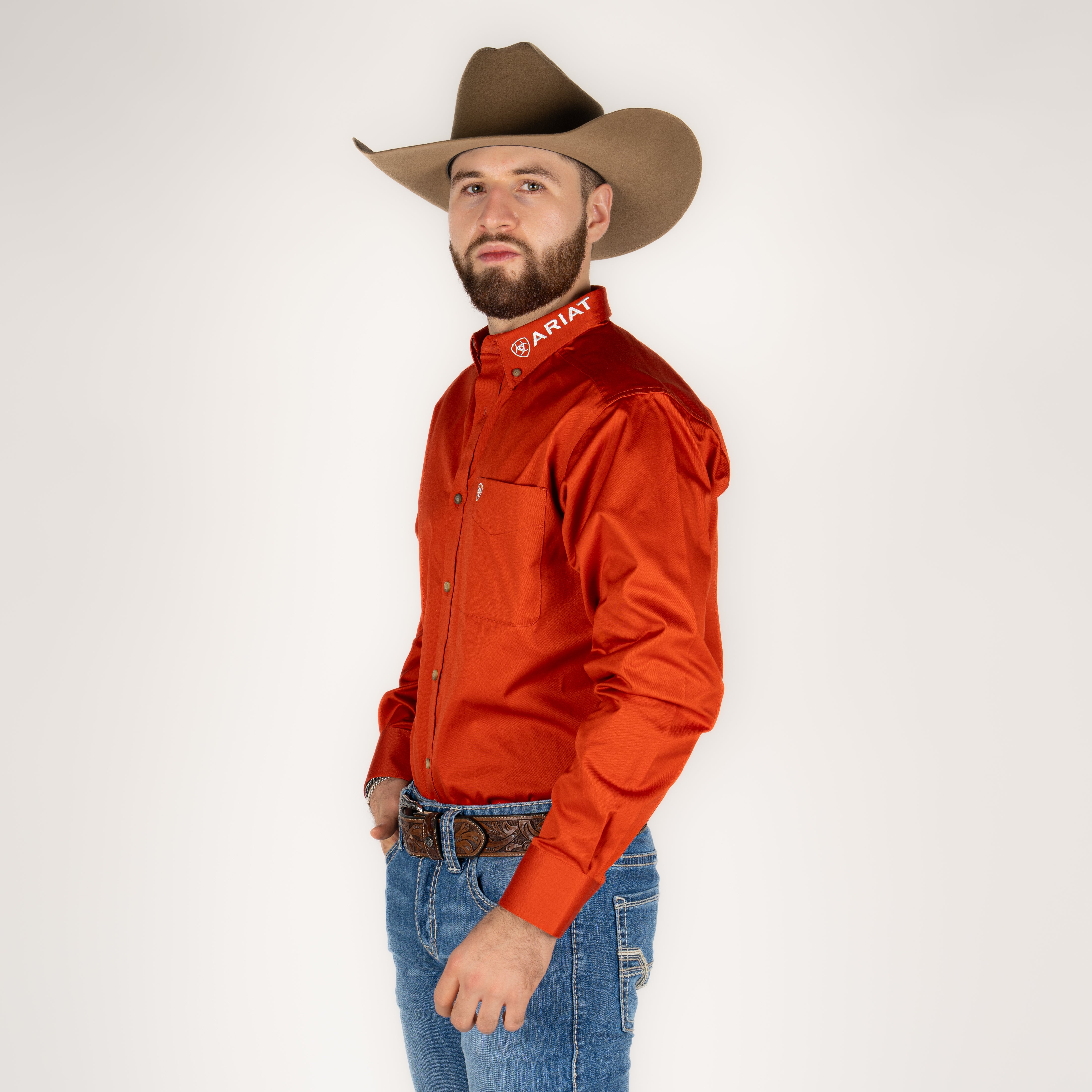 Camisa Ariat Team Logo Twill LS Shrt Orange Caballero