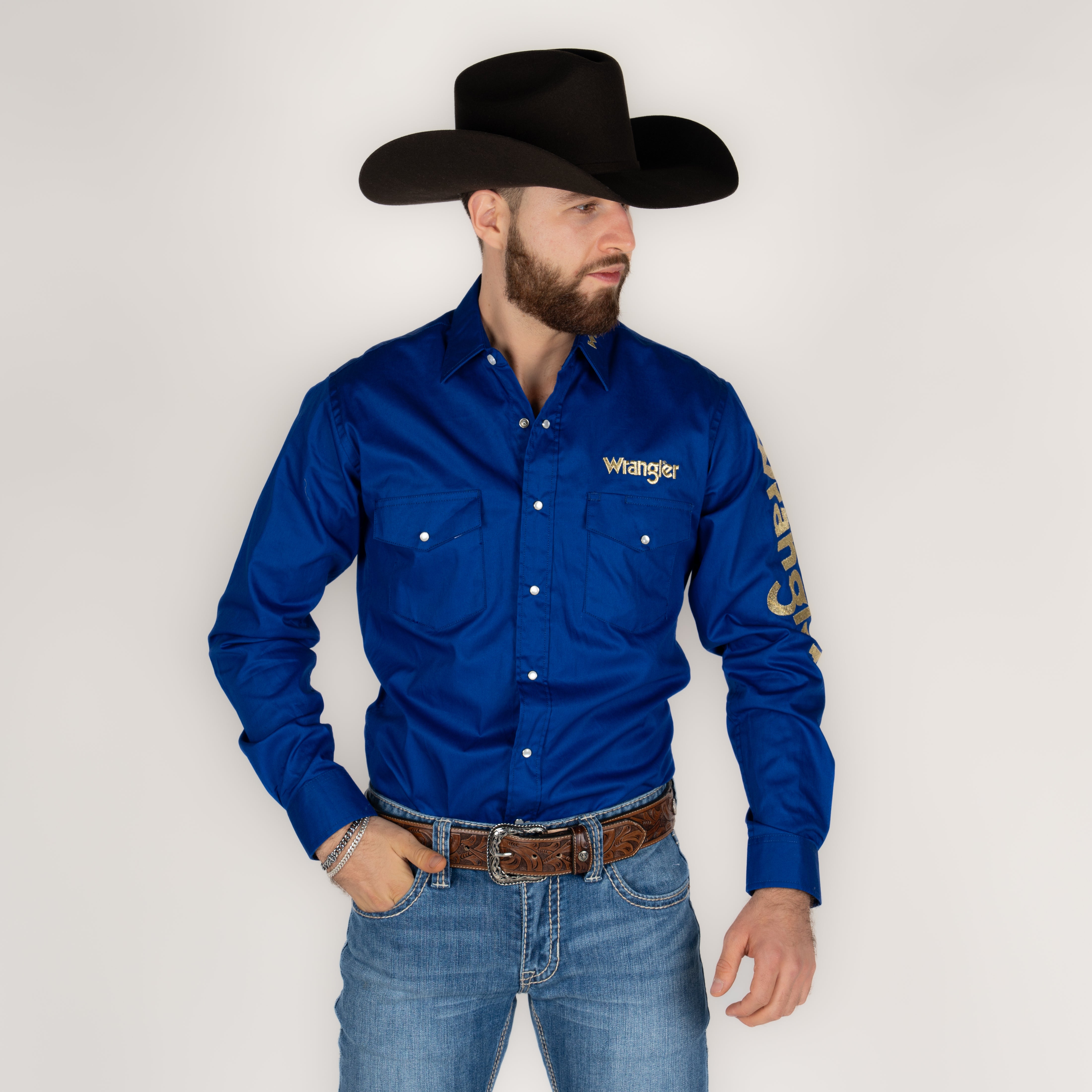 Camisa Wrangler Logo Azul Caballero