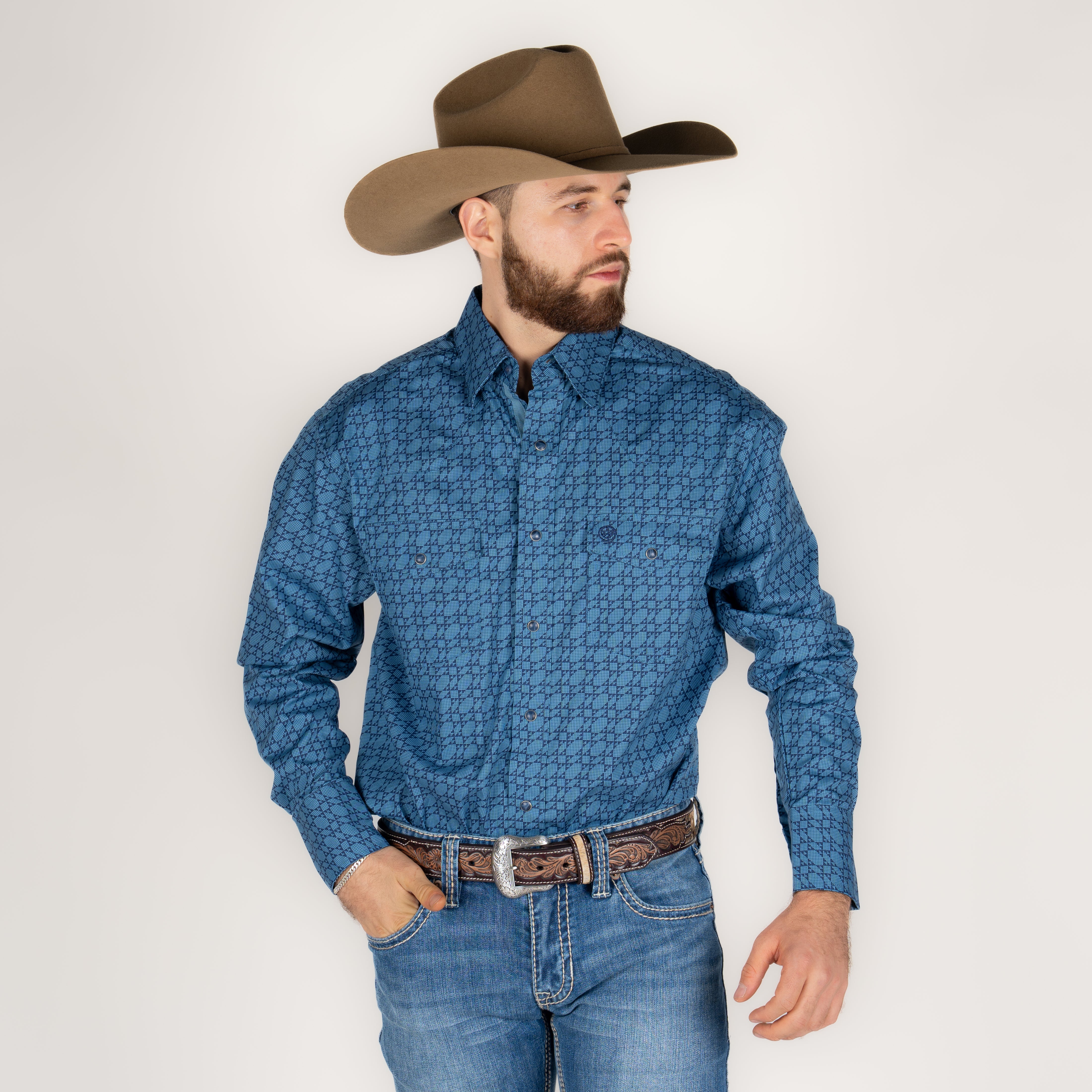 Camisa Wrangler Estampado Azul Caballero