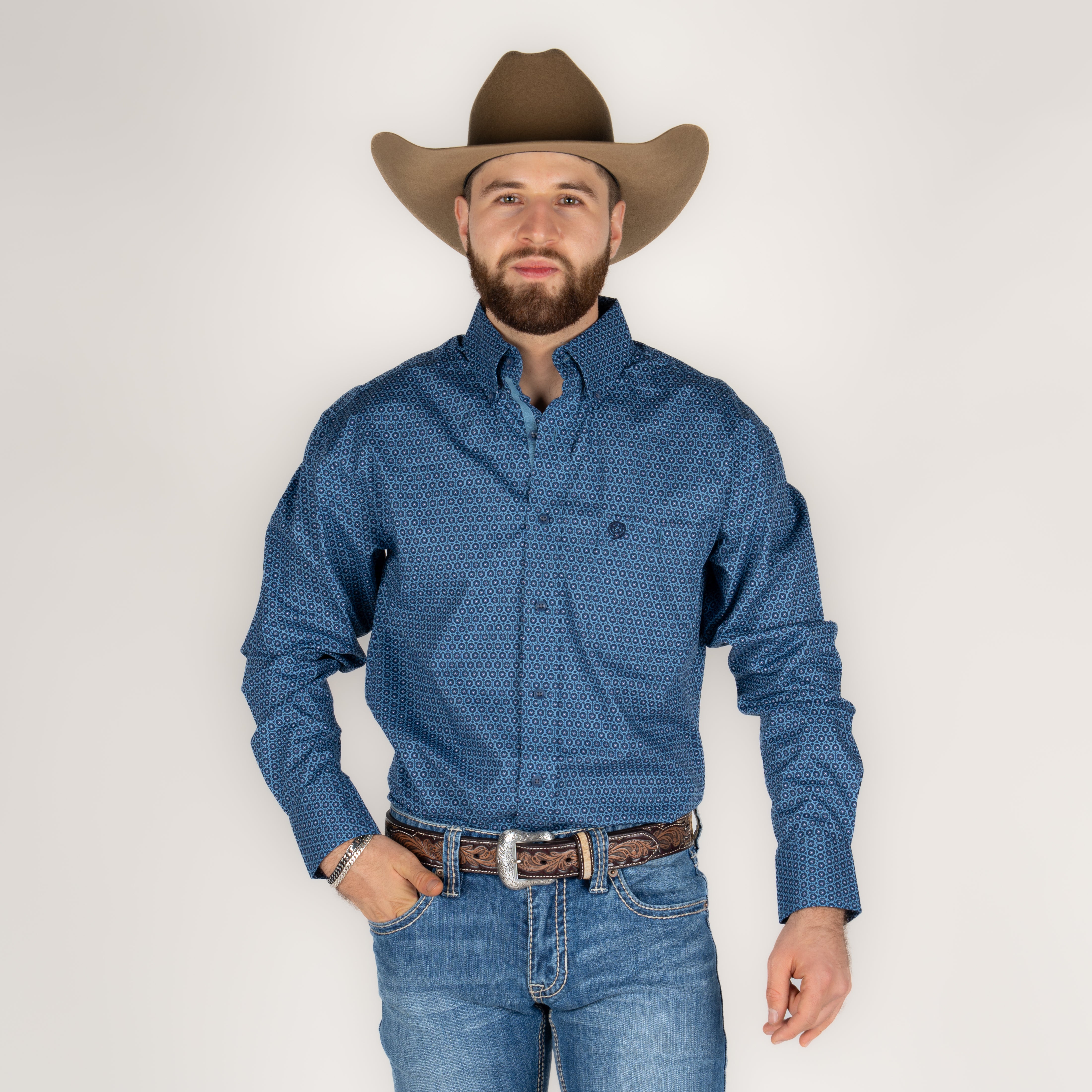 Camisa Wrangler Estampado Azul Caballero