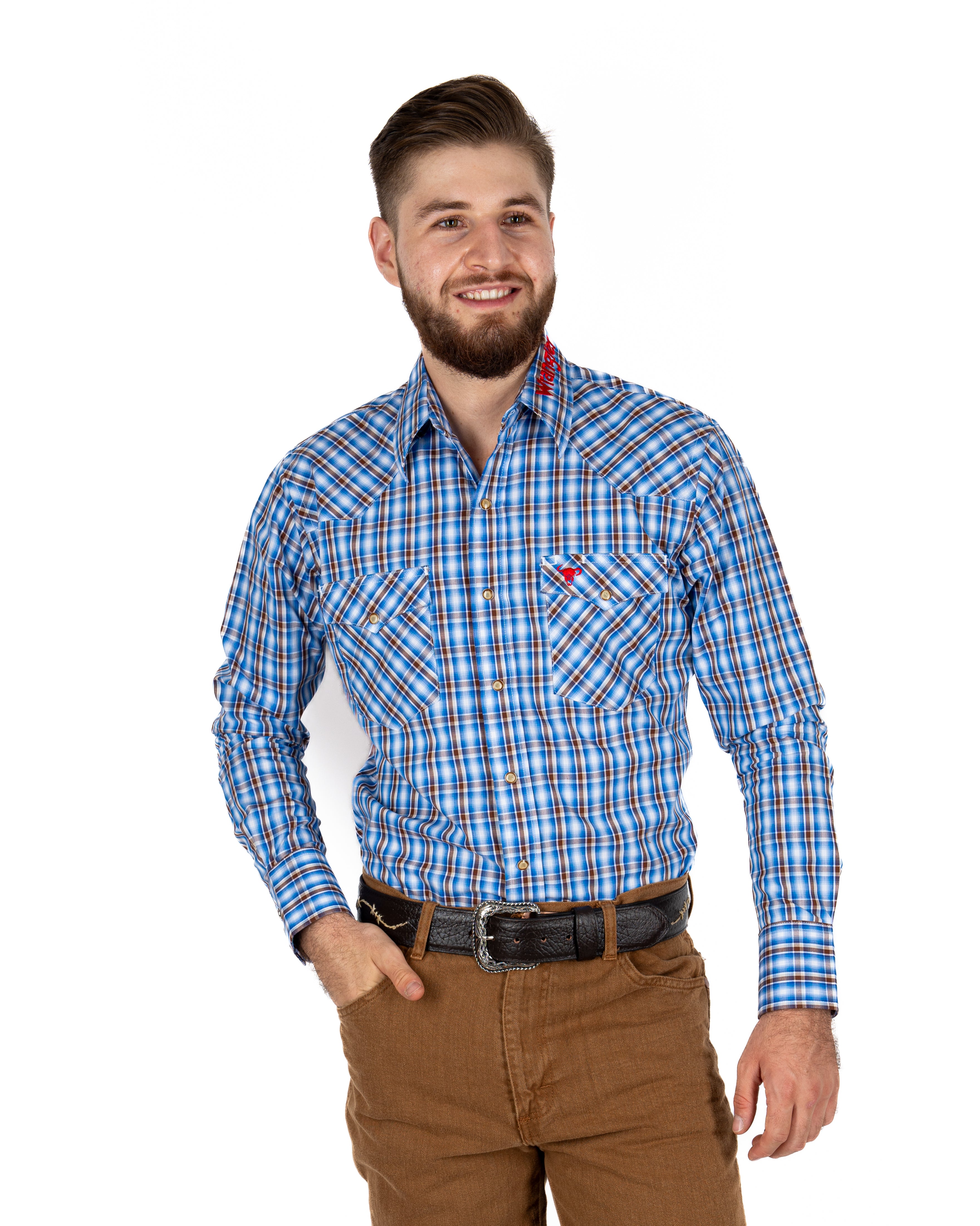 Camisa Wrangler Cuadros Azul Café Caballero