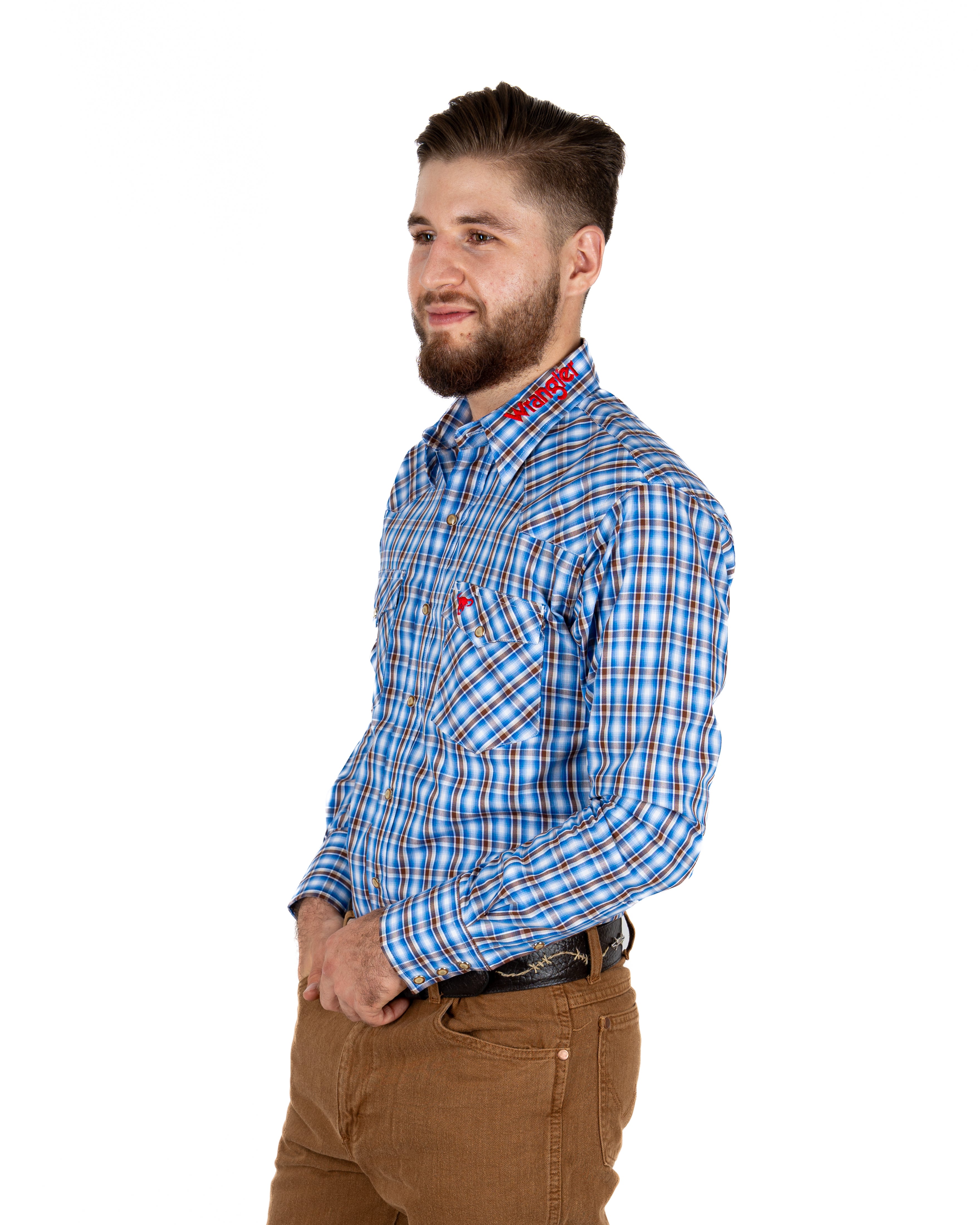 Camisa Wrangler Cuadros Azul Café Caballero