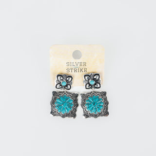 Aretes Silver Strike Flor Turquesa