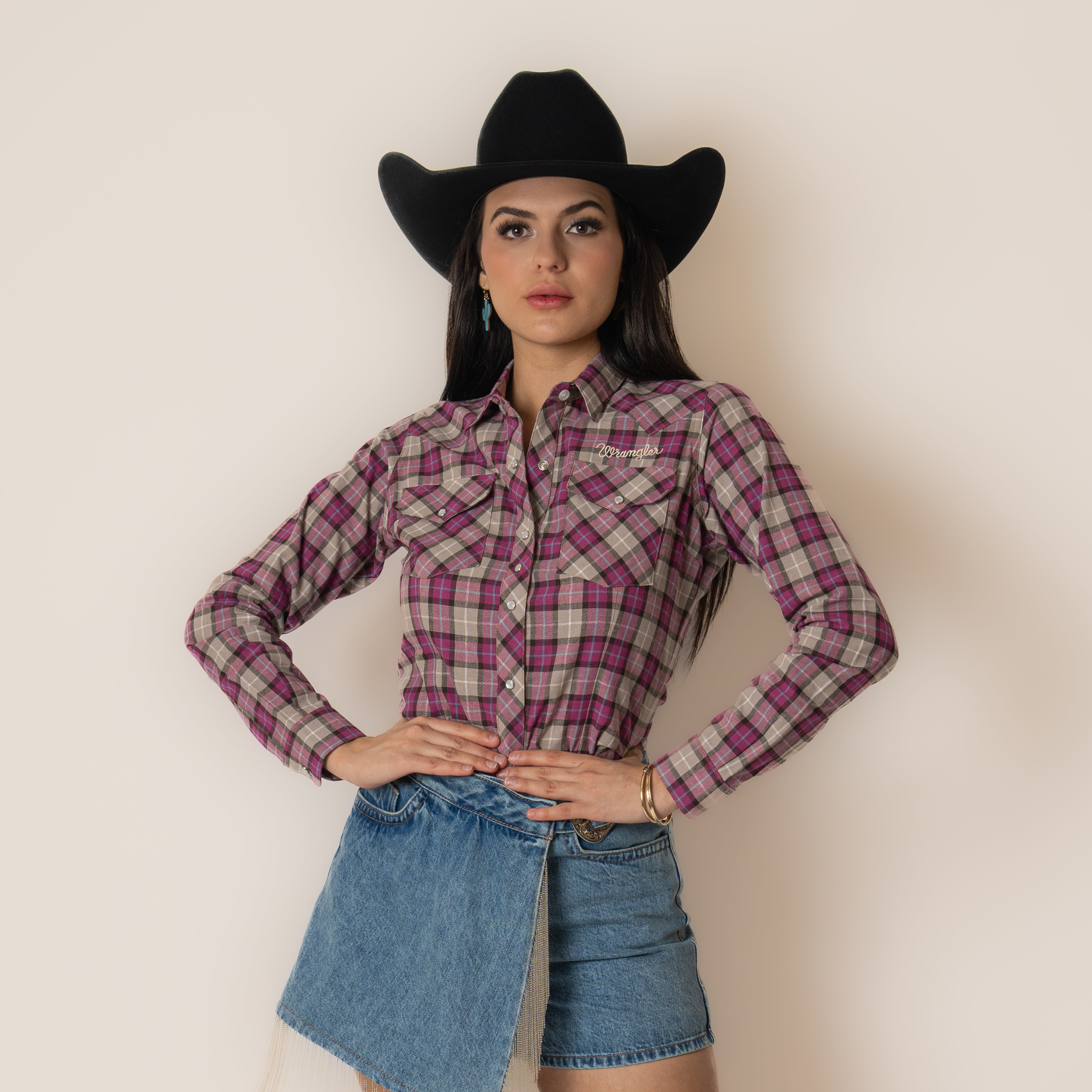 Camisa Wrangler Cuadros Morado Dama